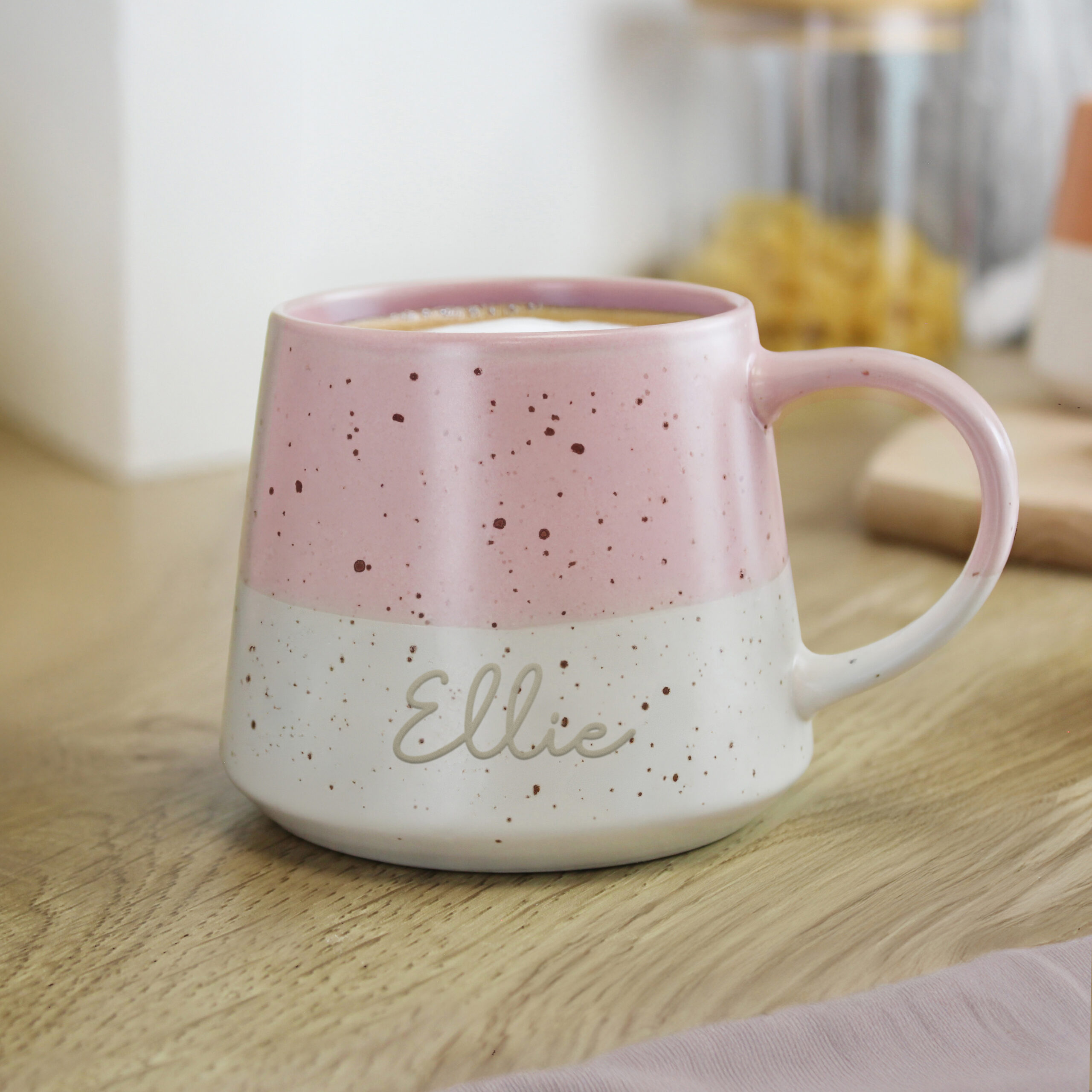 Personalised Name Pink Speckled Ceramic Mug 2 Personalised Name Pink Speckled Ceramic Mug