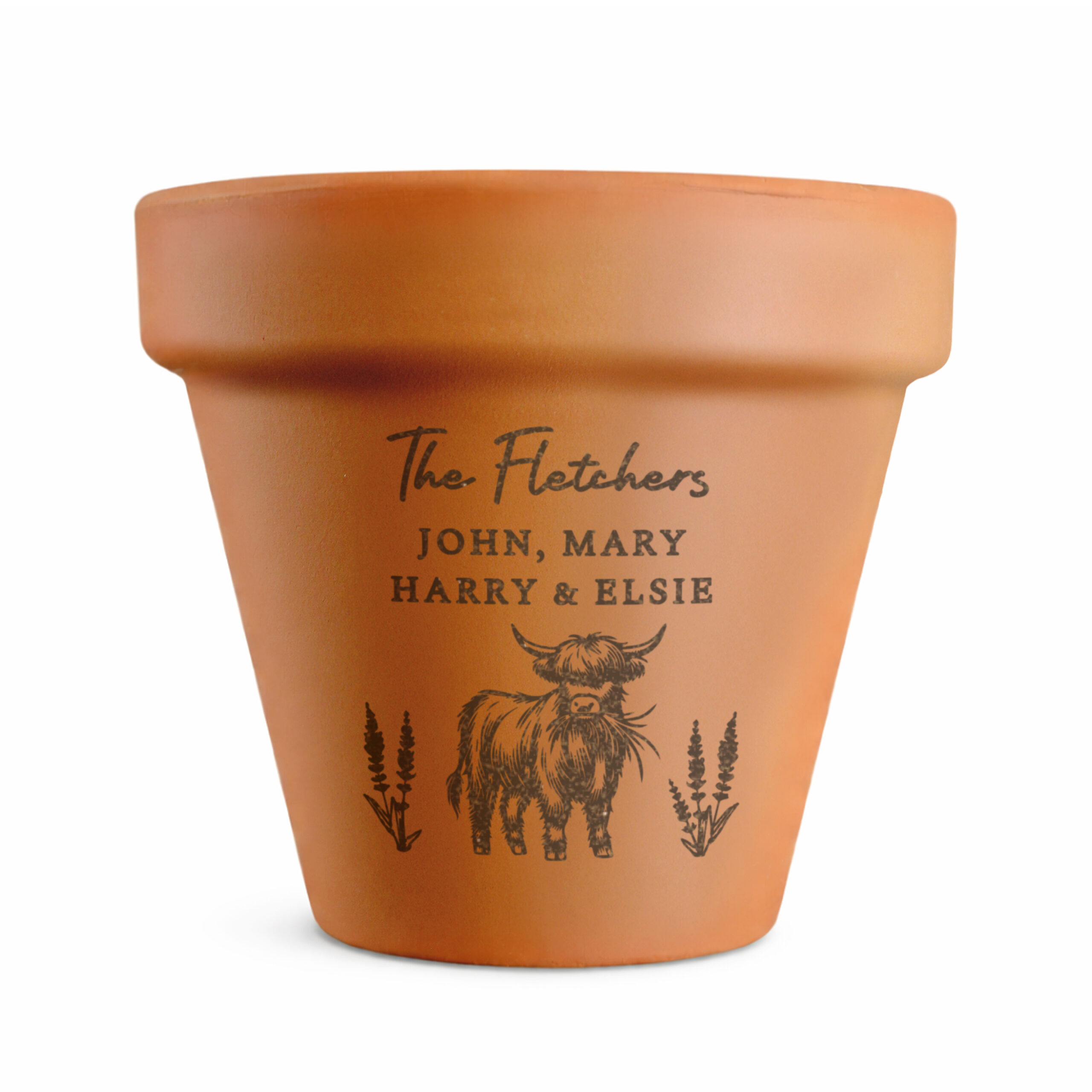Personalised Highland Cow Terracotta Plant Pot 5 Personalised Highland Cow Terracotta Plant Pot