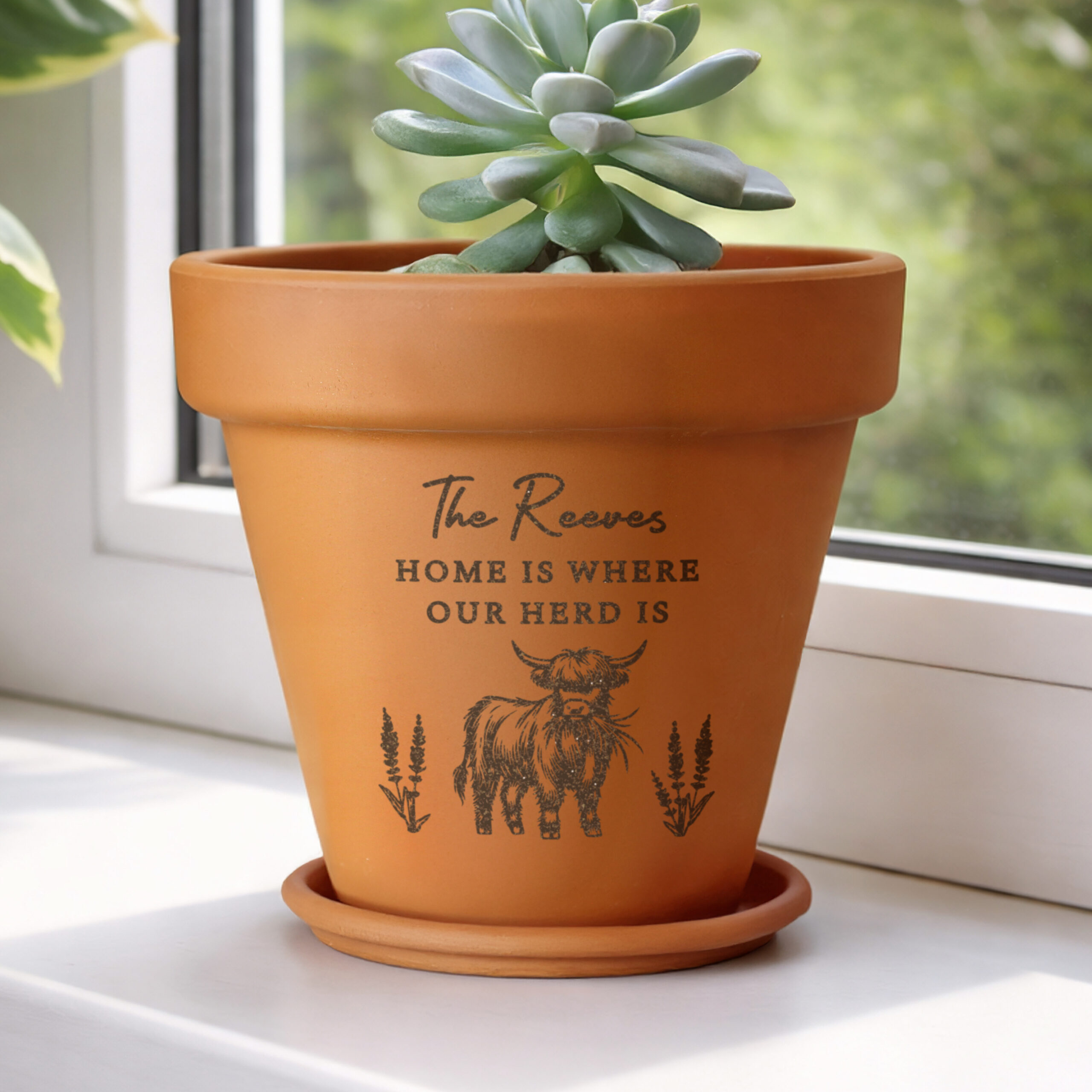 Personalised Highland Cow Terracotta Plant Pot 6 Personalised Highland Cow Terracotta Plant Pot