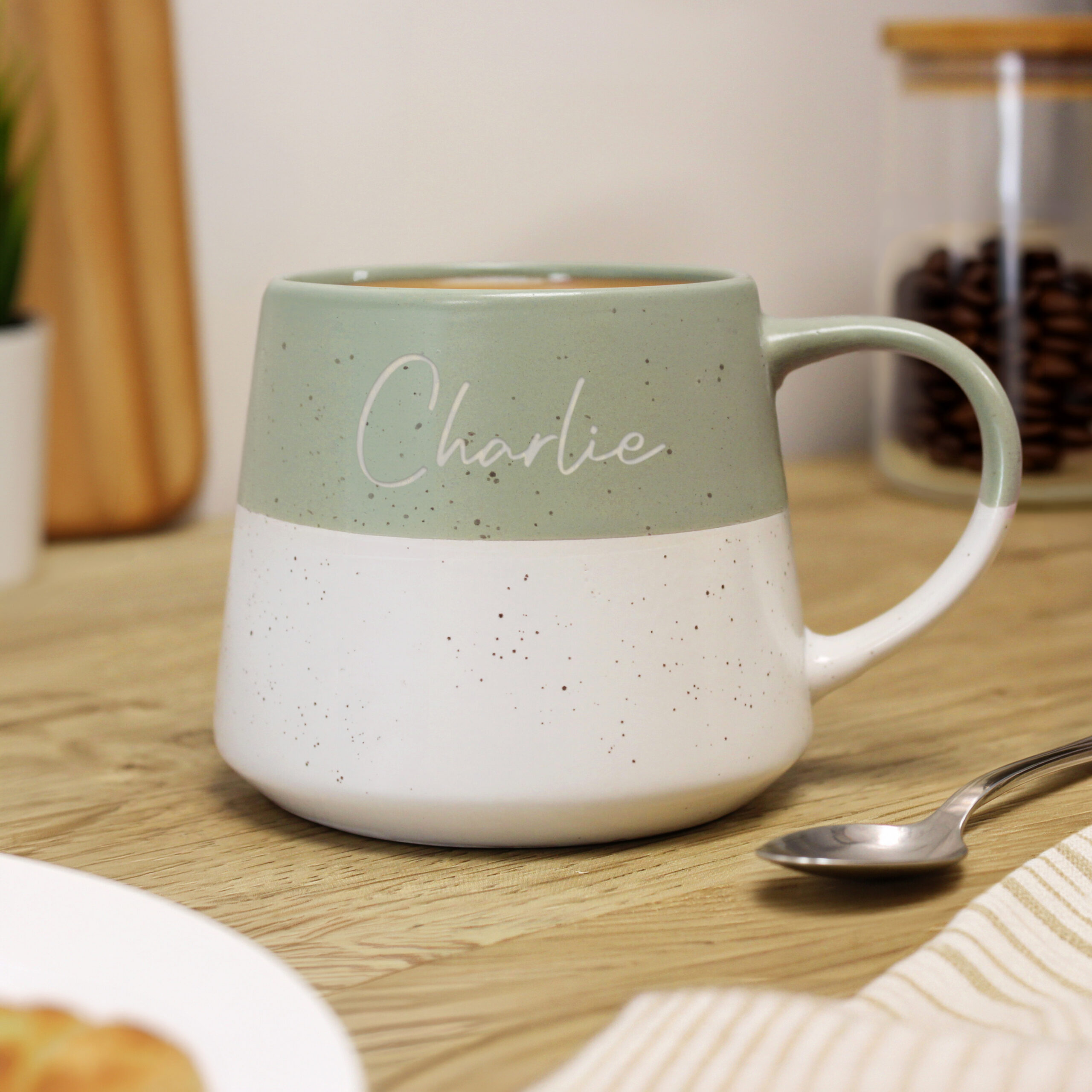 Personalised Name Green Speckled Ceramic Mug 1 Personalised Name Green Speckled Ceramic Mug
