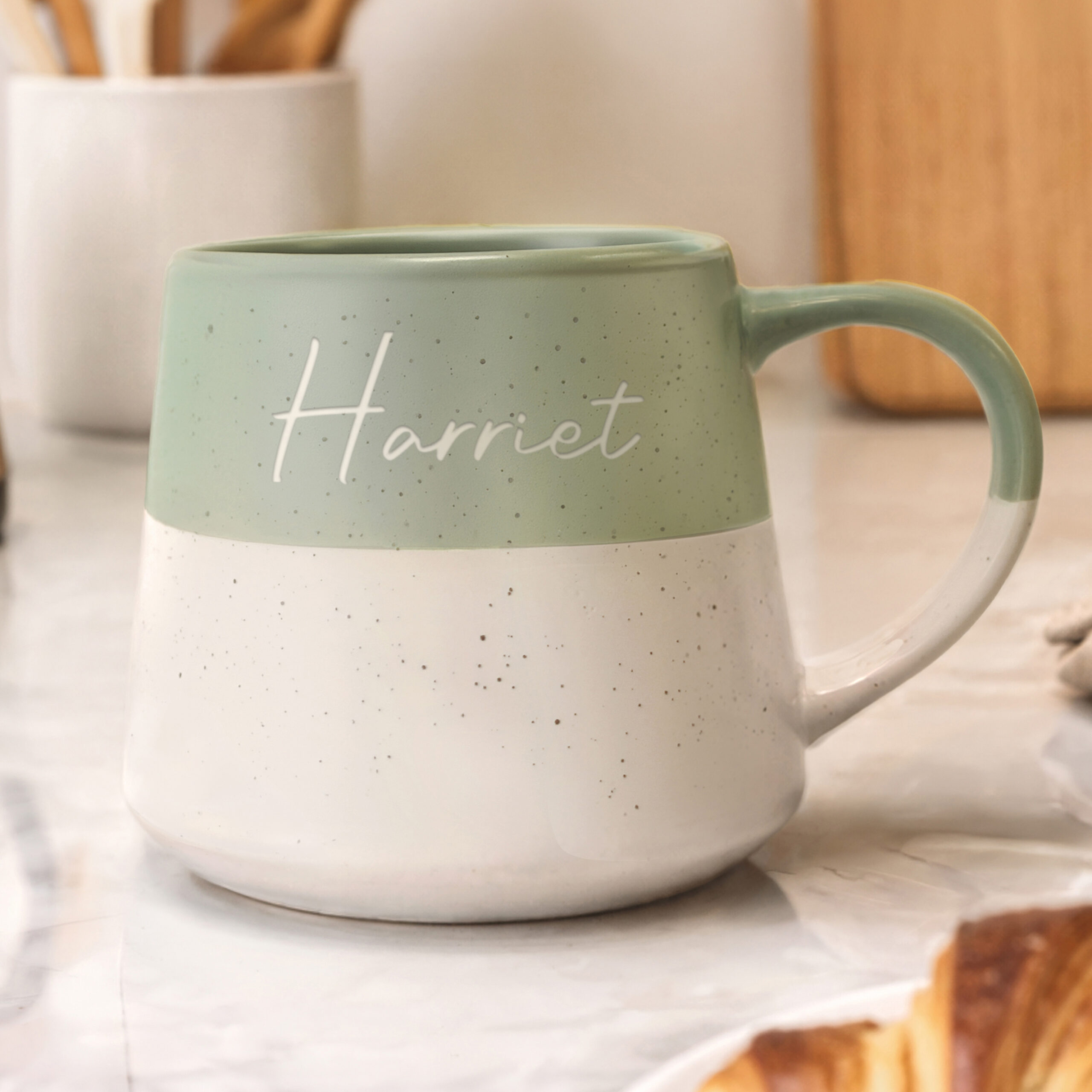 Personalised Name Green Speckled Ceramic Mug 3 Personalised Name Green Speckled Ceramic Mug
