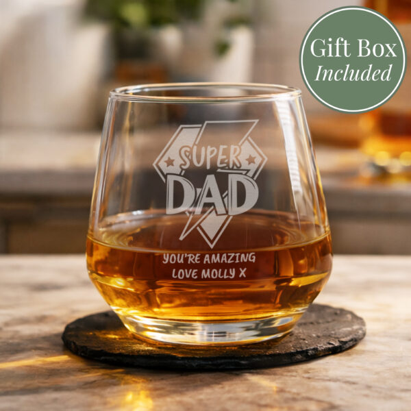 Personalised Super Dad Tumbler Glass 20 Personalised Super Dad Tumbler Glass