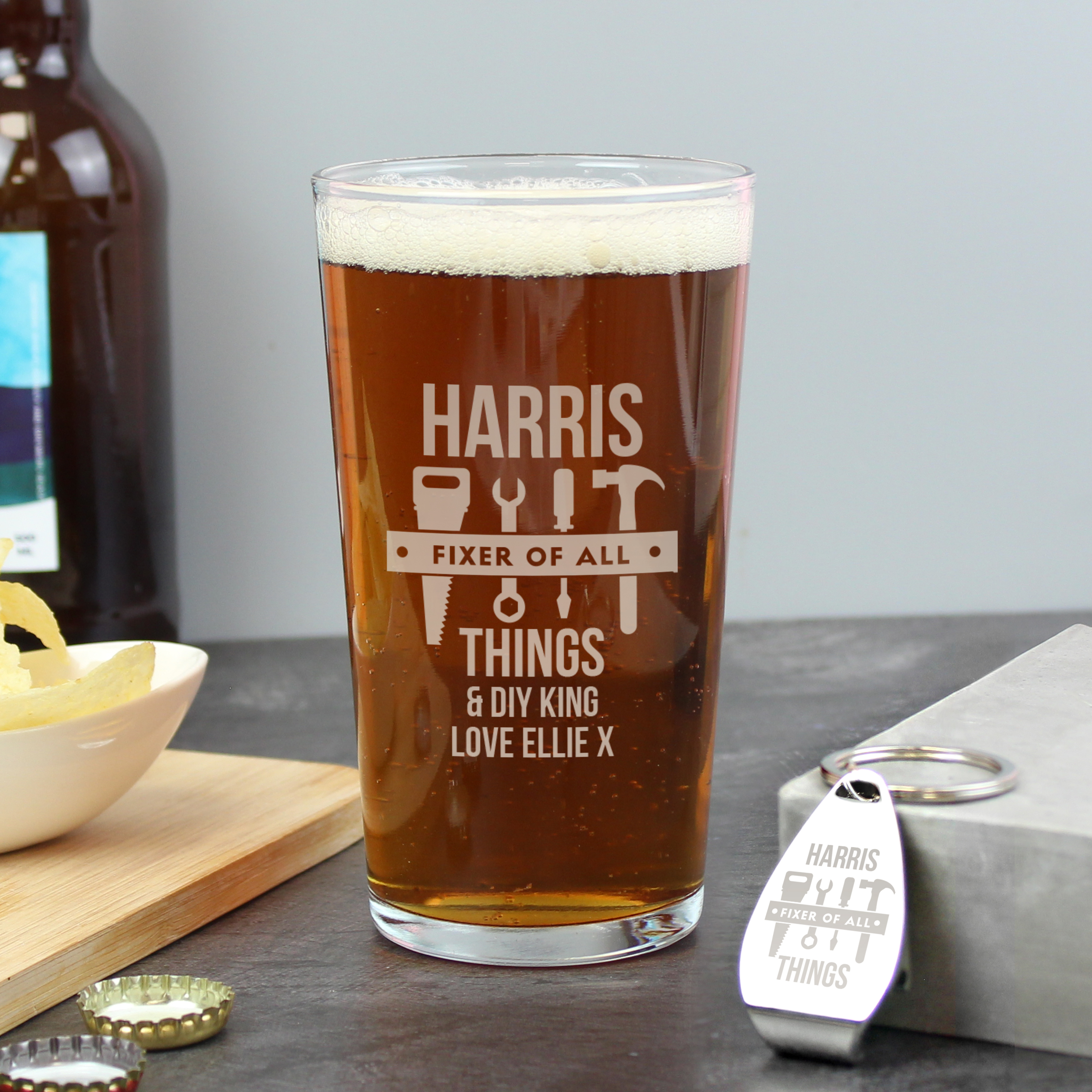 Personalised Fixer of All Things Pint Glass & Bottle Opener 3 Personalised Fixer of All Things Pint Glass & Bottle Opener