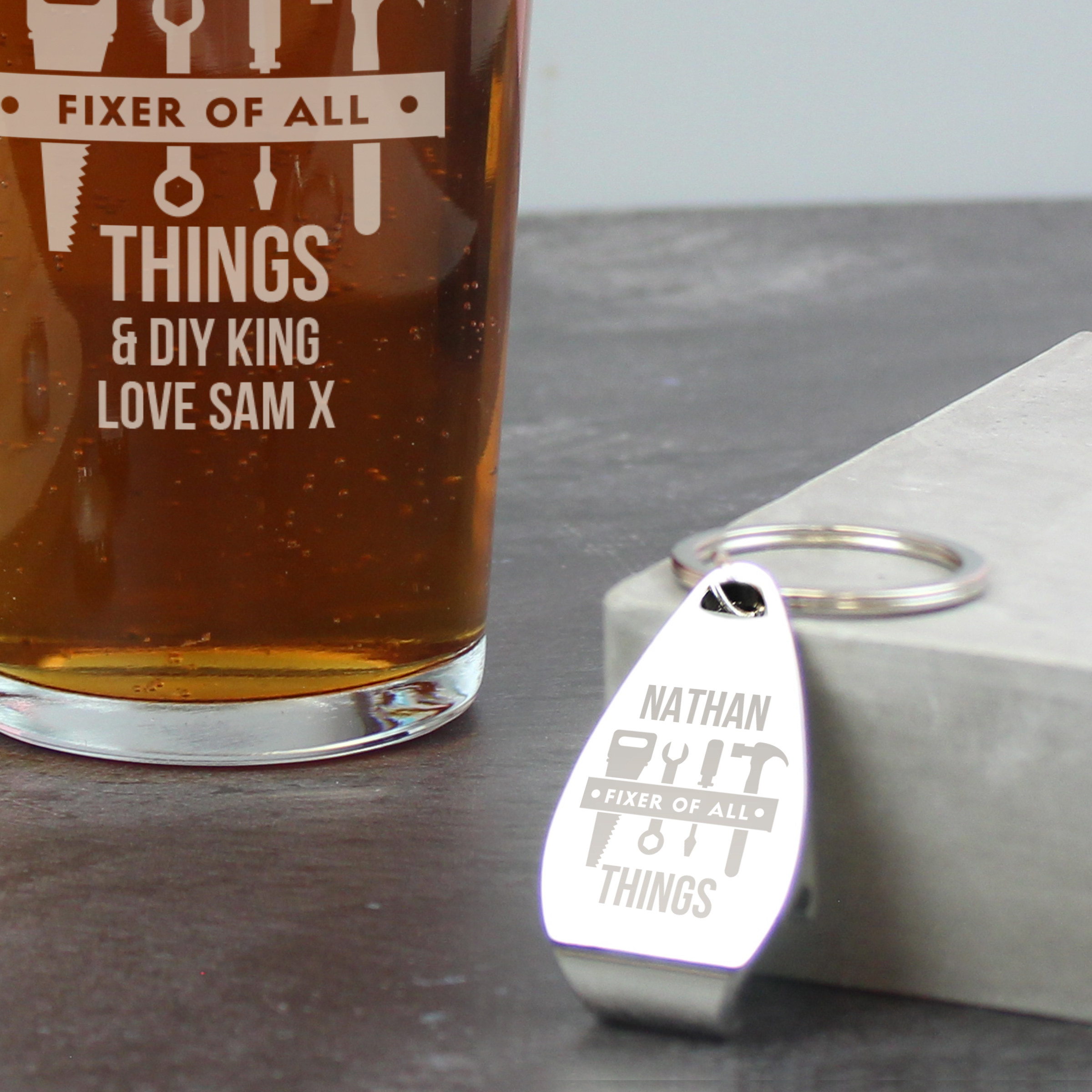 Personalised Fixer of All Things Pint Glass & Bottle Opener 4 Personalised Fixer of All Things Pint Glass & Bottle Opener