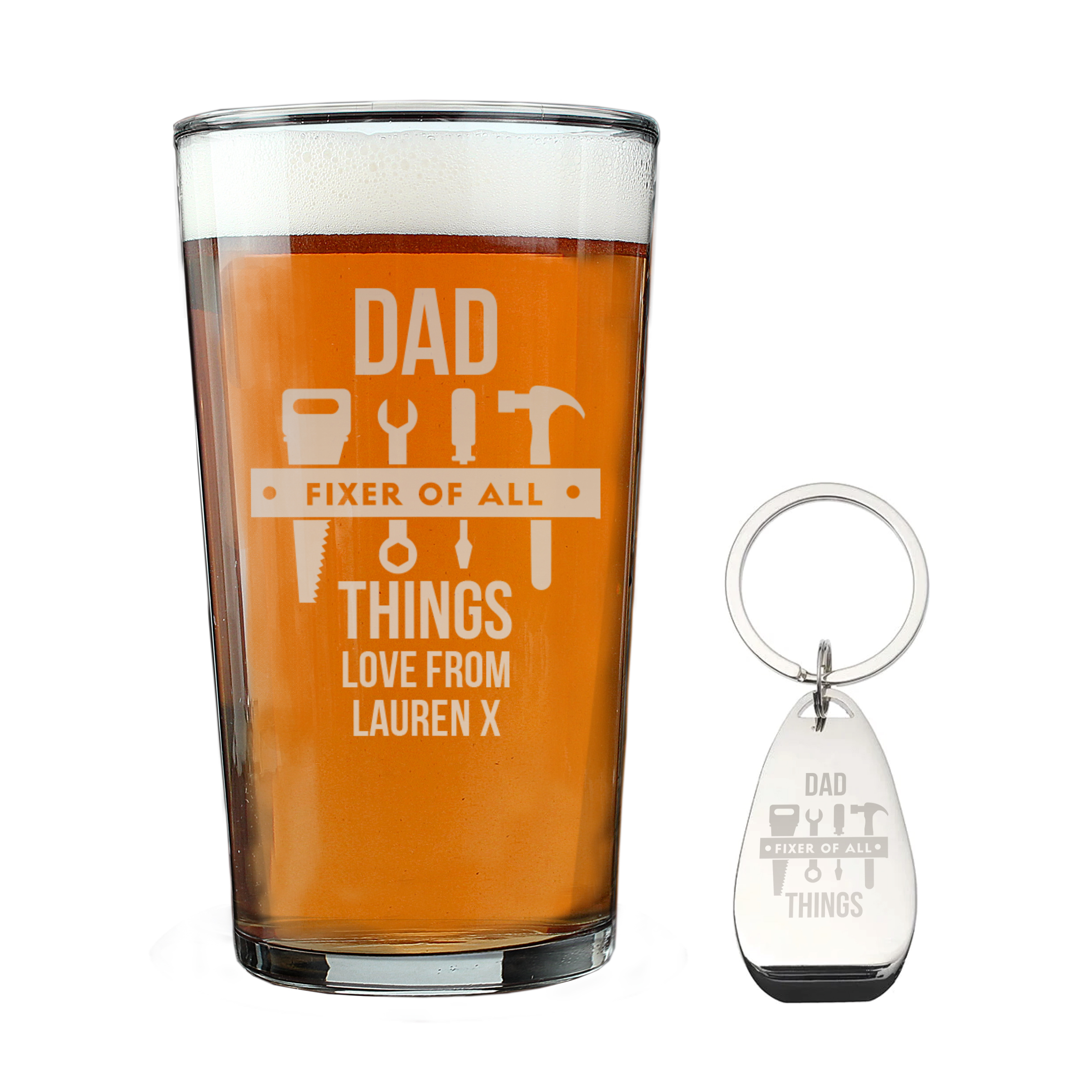 Personalised Fixer of All Things Pint Glass & Bottle Opener 5 Personalised Fixer of All Things Pint Glass & Bottle Opener