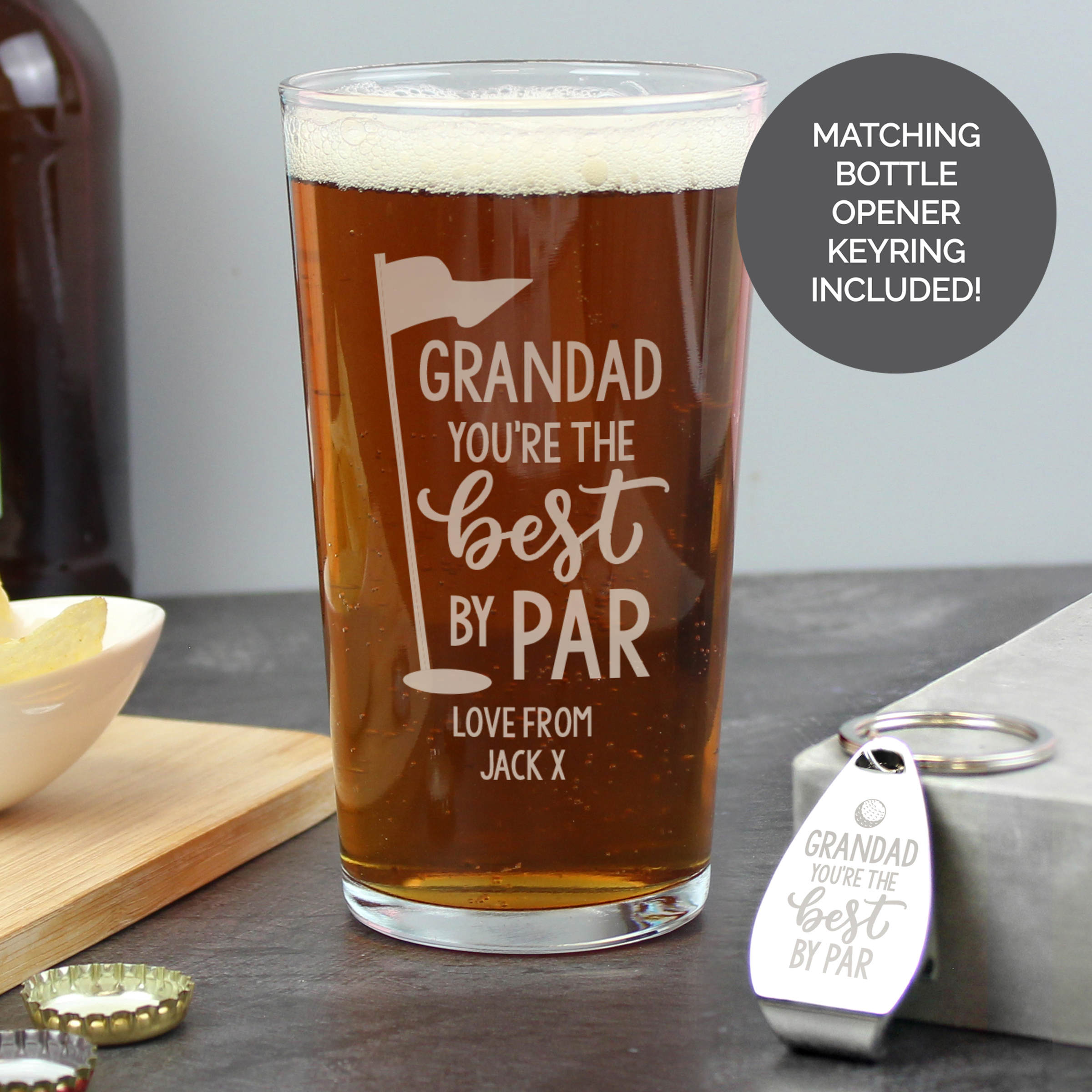 Personalised Best By Par Pint Glass & Bottle Opener 1 Personalised Best By Par Pint Glass & Bottle Opener