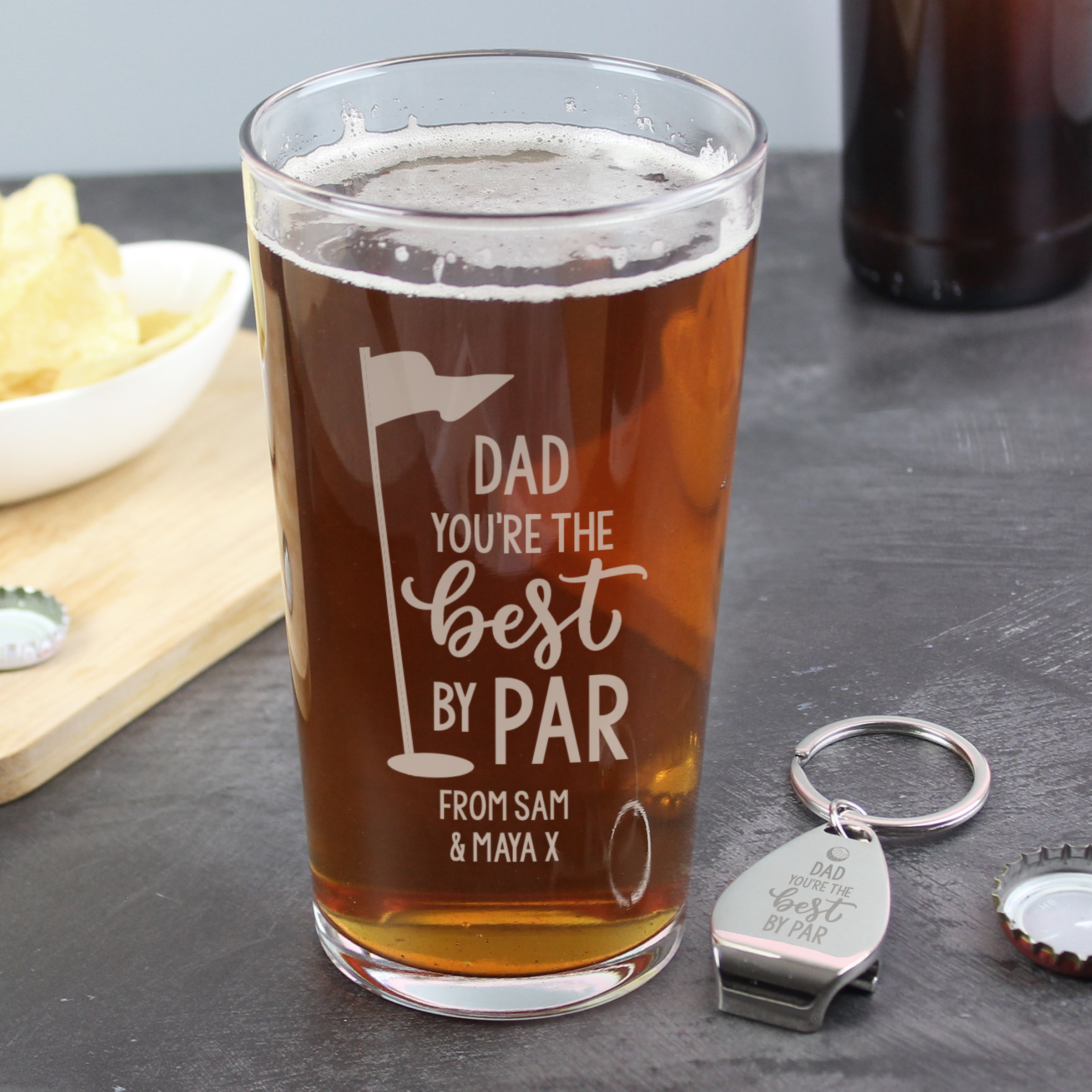Personalised Best By Par Pint Glass & Bottle Opener 2 Personalised Best By Par Pint Glass & Bottle Opener