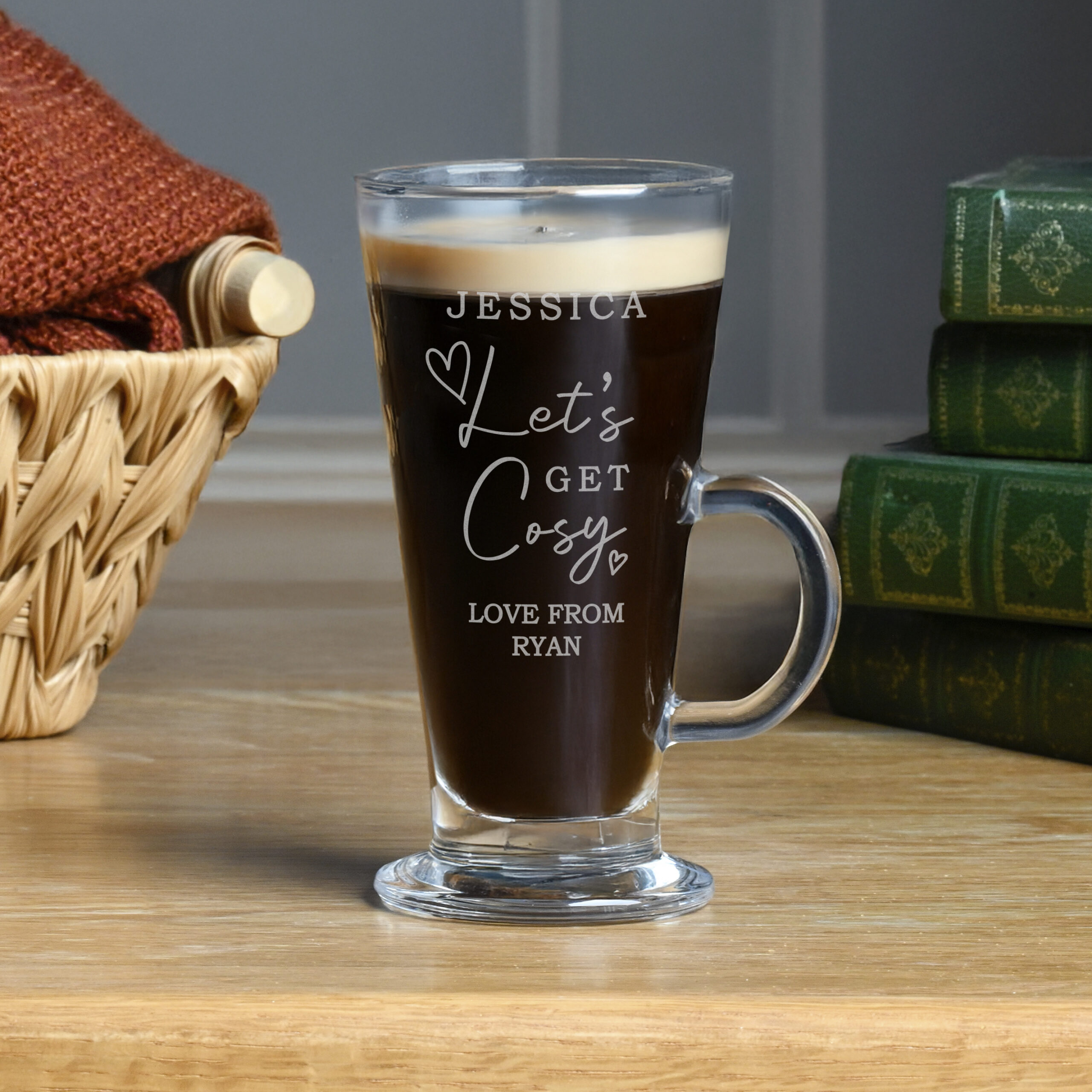 Personalised Get Cosy Latte Glass 3 Personalised Get Cosy Latte Glass