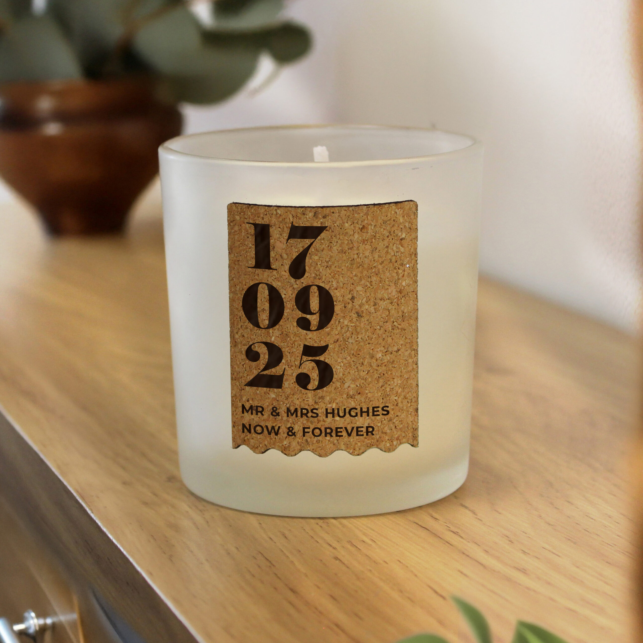 Personalised Anniversary Cork Label Candle Jar 1 Personalised Anniversary Cork Label Candle Jar