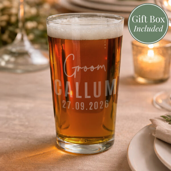 Personalised Groom Elegant Pint Glass 31 Personalised Groom Elegant Pint Glass