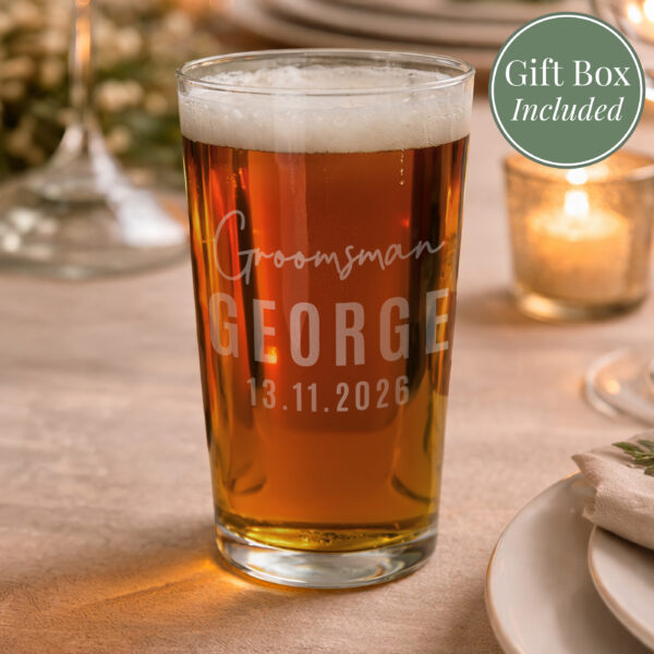 Personalised Groomsman Elegant Pint Glass 32 Personalised Groomsman Elegant Pint Glass