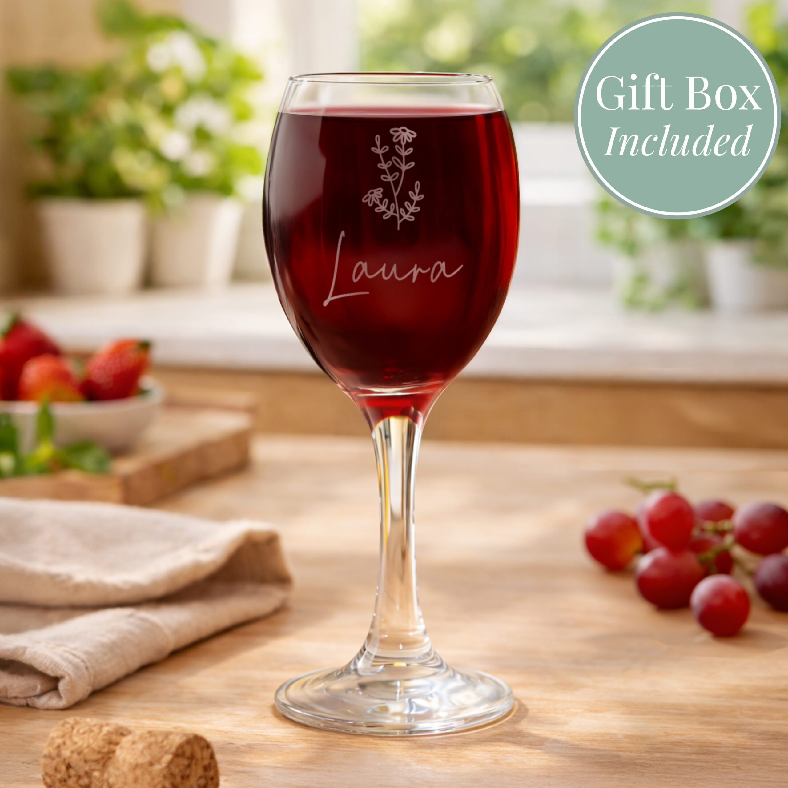Personalised Flower Motif Wine Glass 1 Personalised Flower Motif Wine Glass