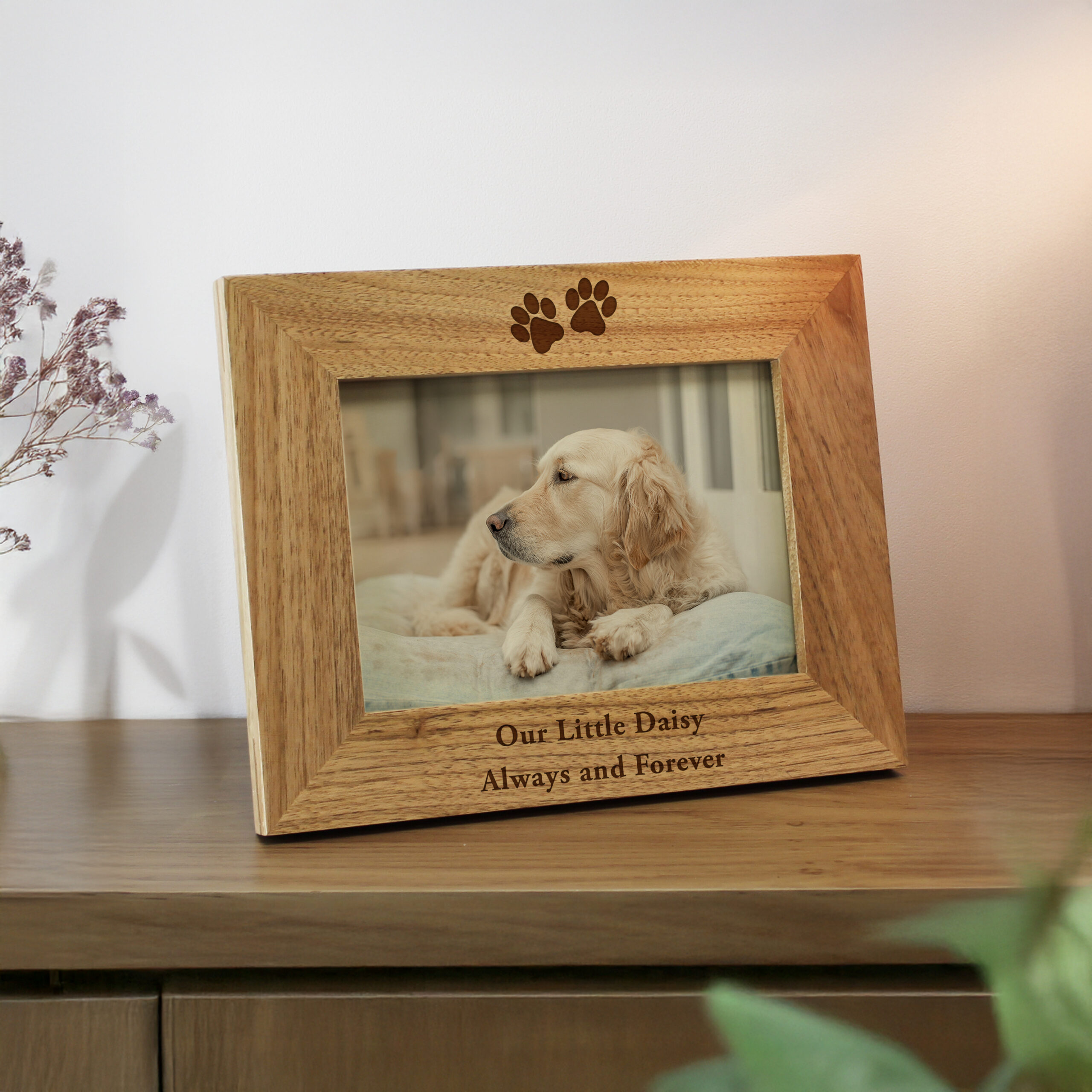 Personalised Oak Finish 4x6 Paw Prints Photo Frame 3 Personalised Oak Finish 4x6 Paw Prints Photo Frame