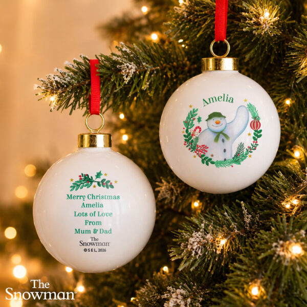 Personalised The Snowman Christmas Wishes Bauble