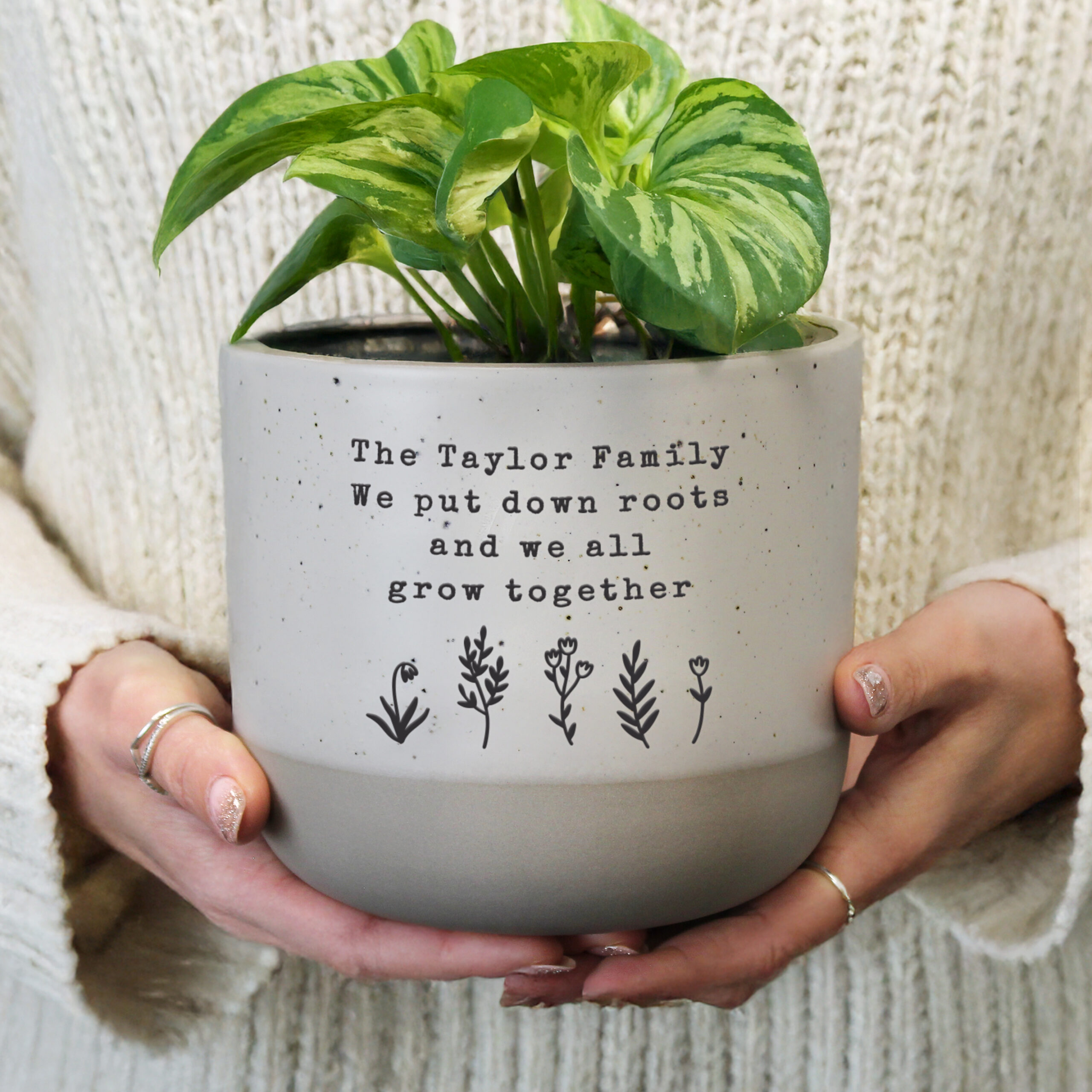 Personalised Floral Flecked Plant Pot 1 Personalised Floral Flecked Plant Pot