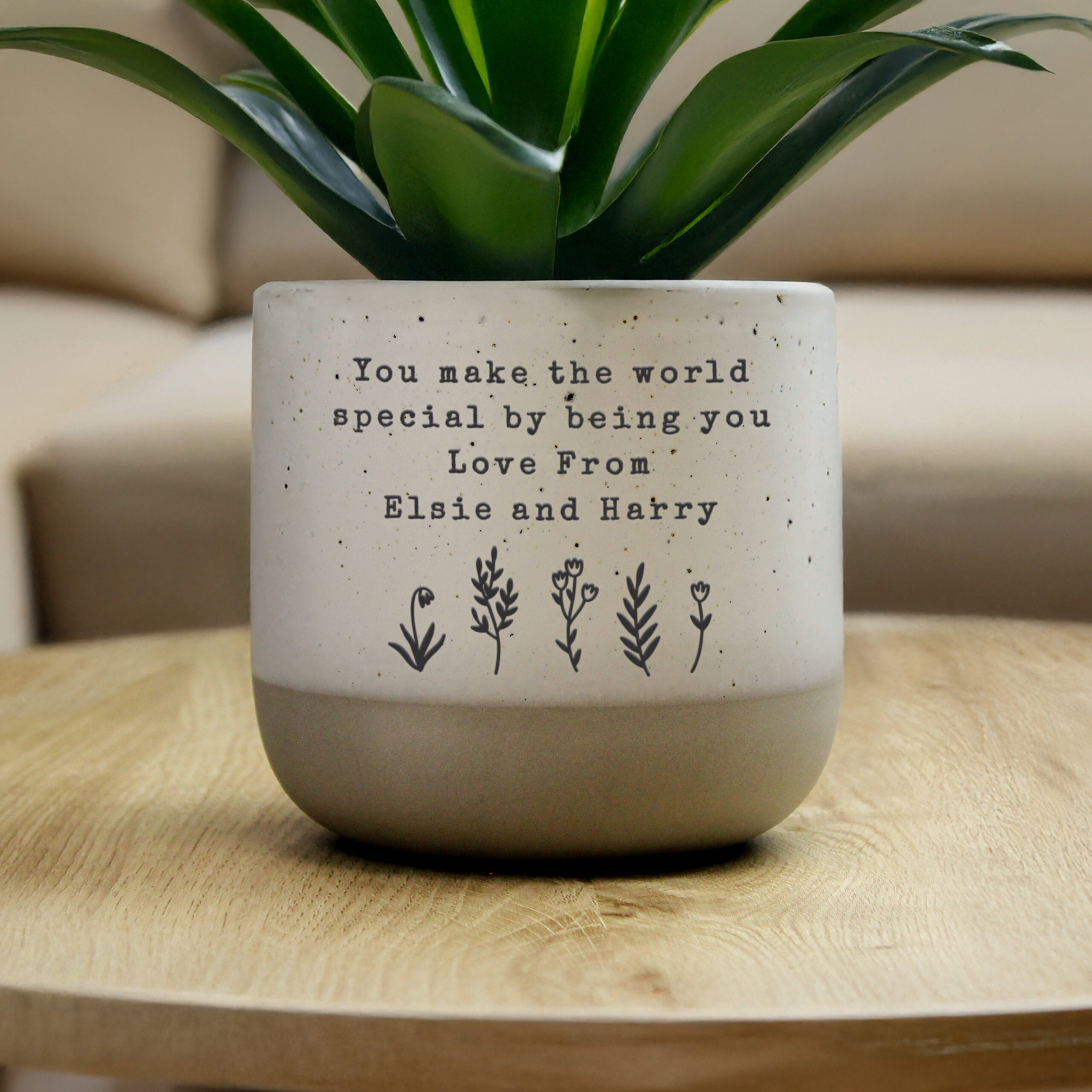 Personalised Floral Flecked Plant Pot 2 Personalised Floral Flecked Plant Pot