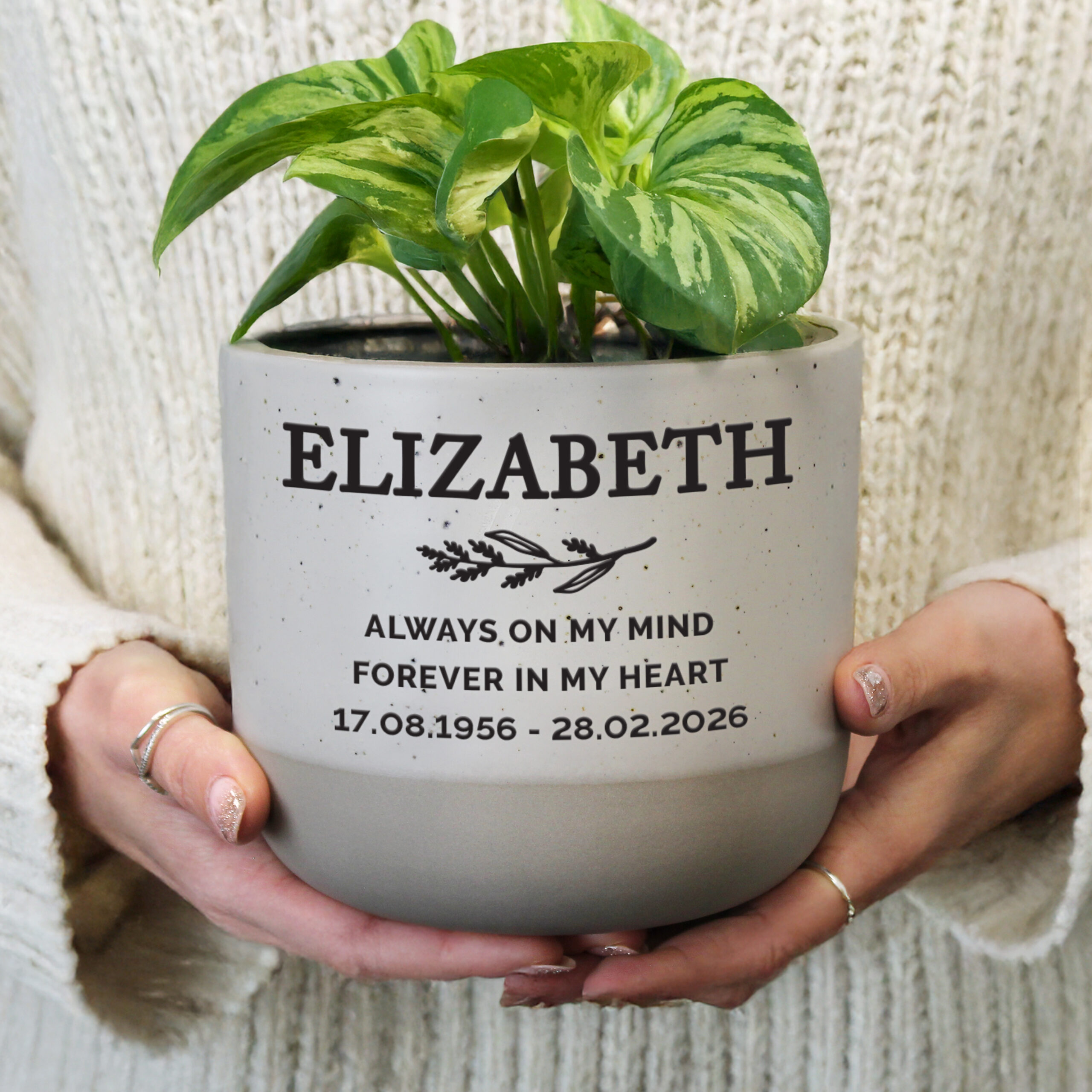 Personalised Memorial Flecked Plant Pot 1 Personalised Memorial Flecked Plant Pot