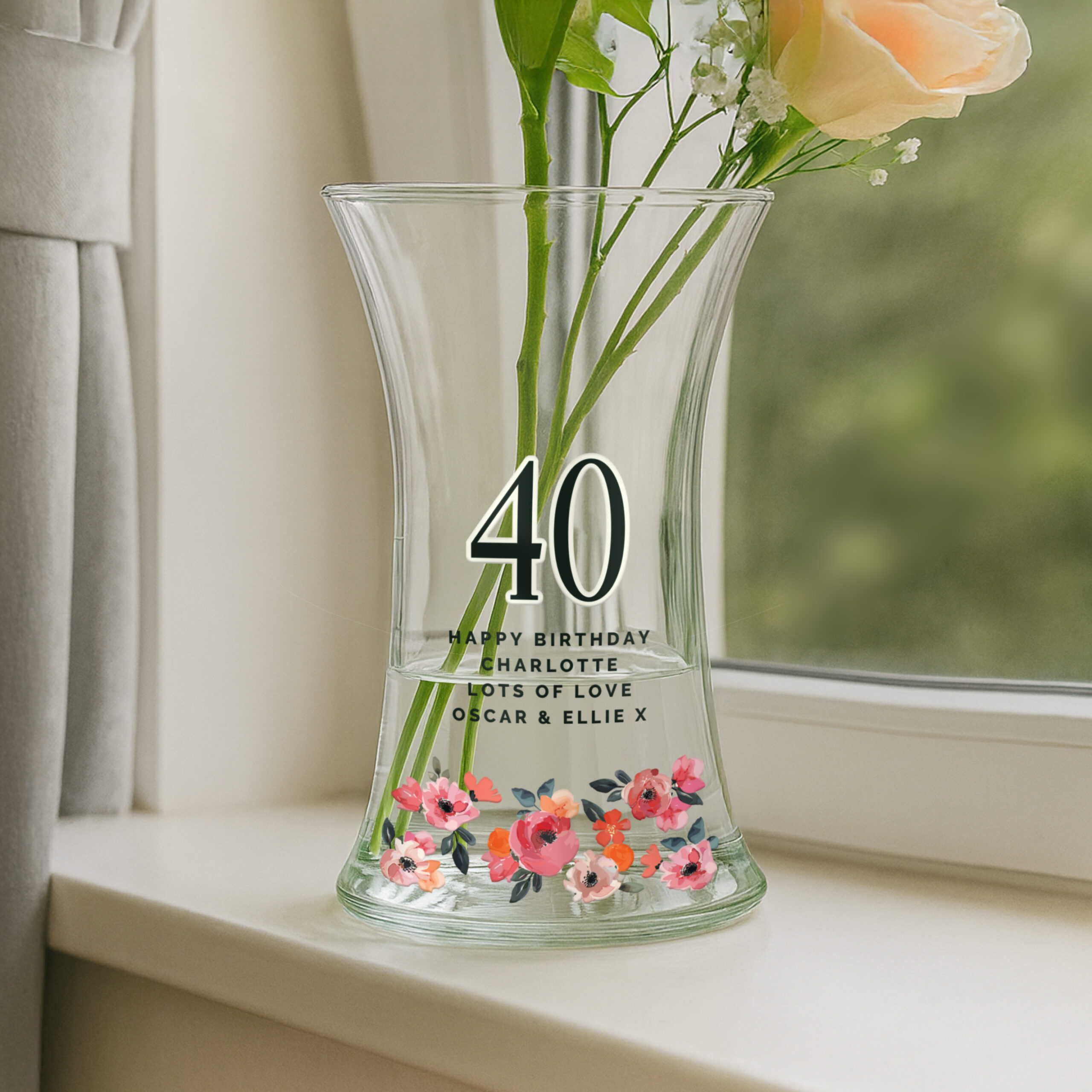 Personalised Floral Big Age Waisted Vase 2 Personalised Floral Big Age Waisted Vase