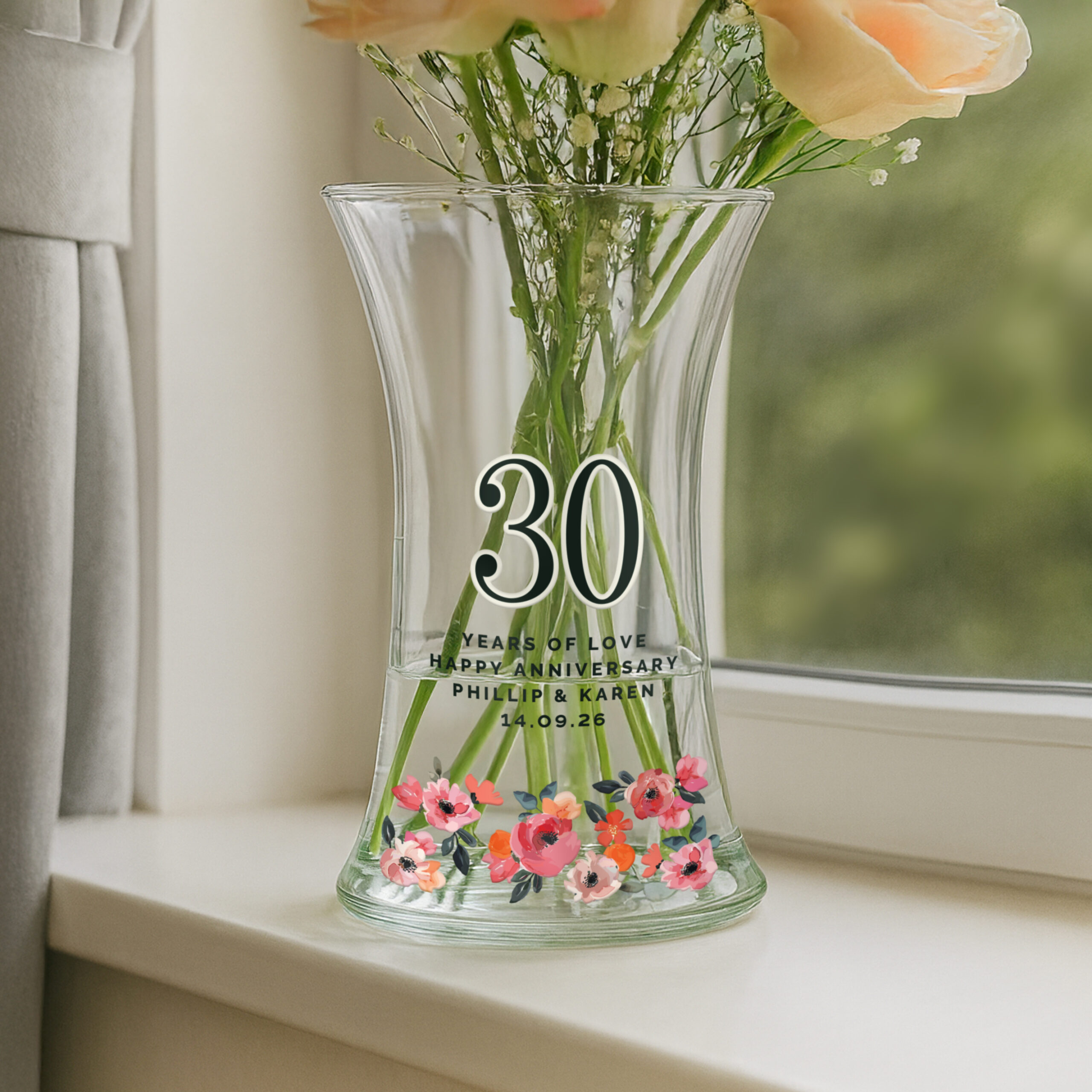Personalised Floral Big Age Waisted Vase 4 Personalised Floral Big Age Waisted Vase