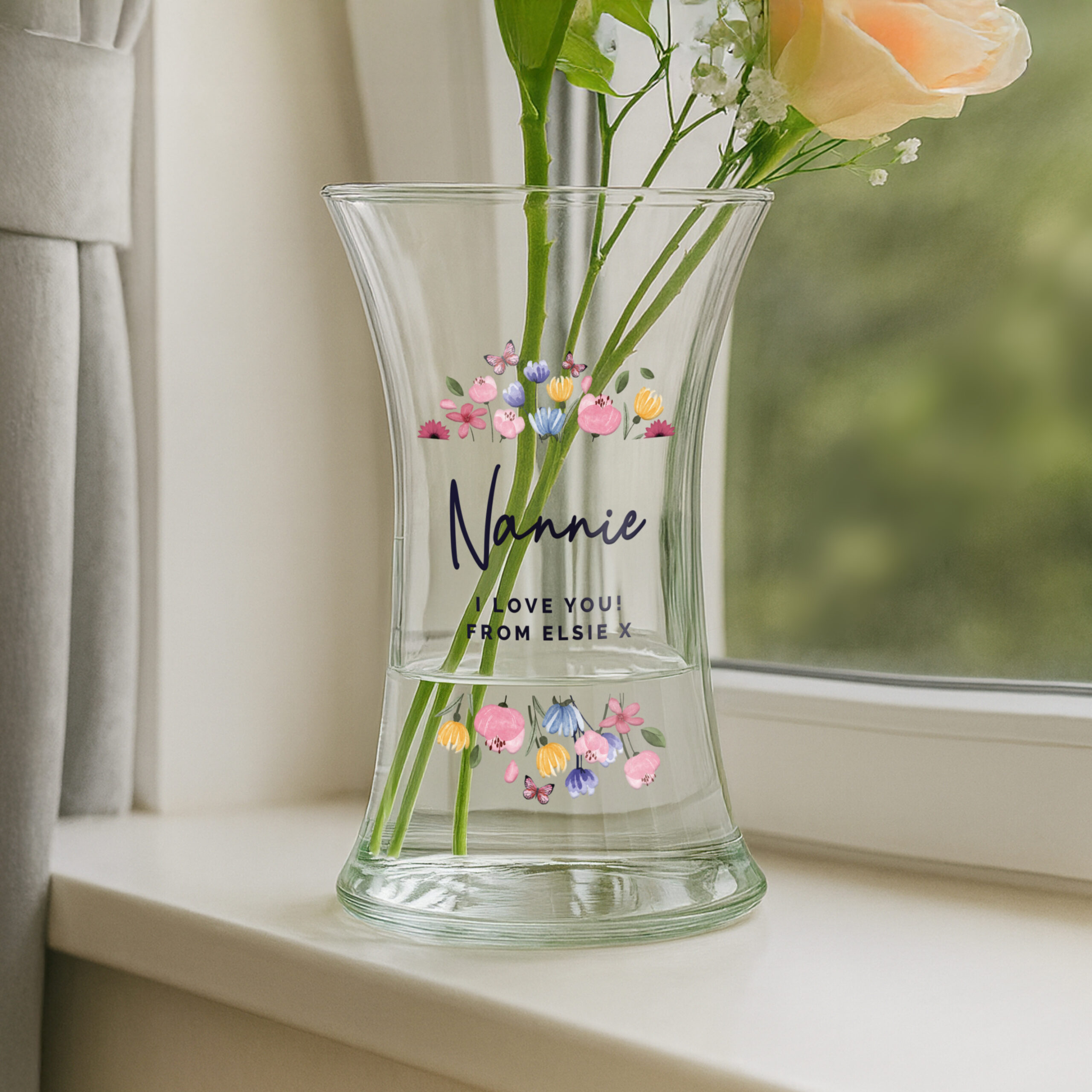 Personalised Bright Floral Waisted Vase 1 Personalised Bright Floral Waisted Vase
