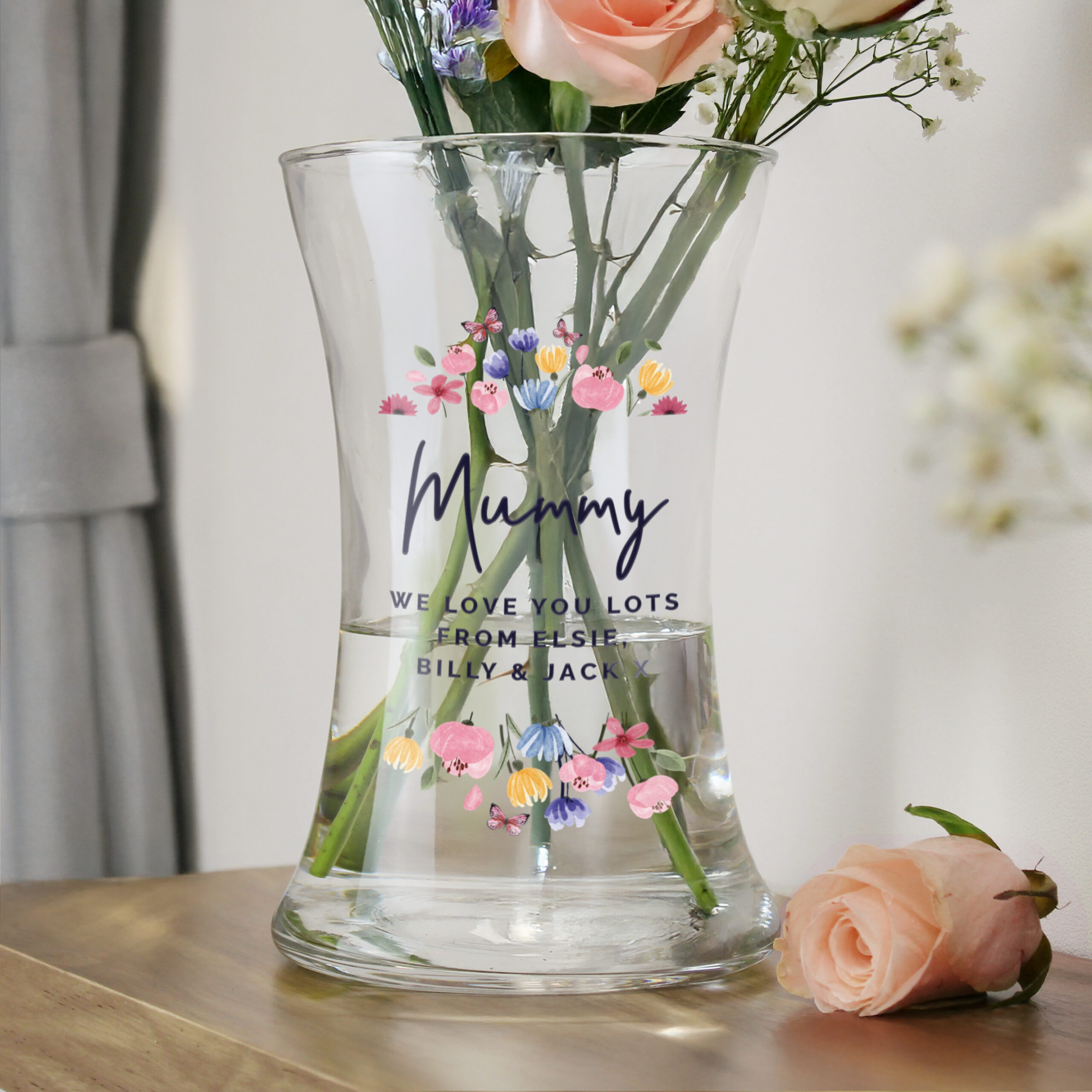 Personalised Bright Floral Waisted Vase 2 Personalised Bright Floral Waisted Vase