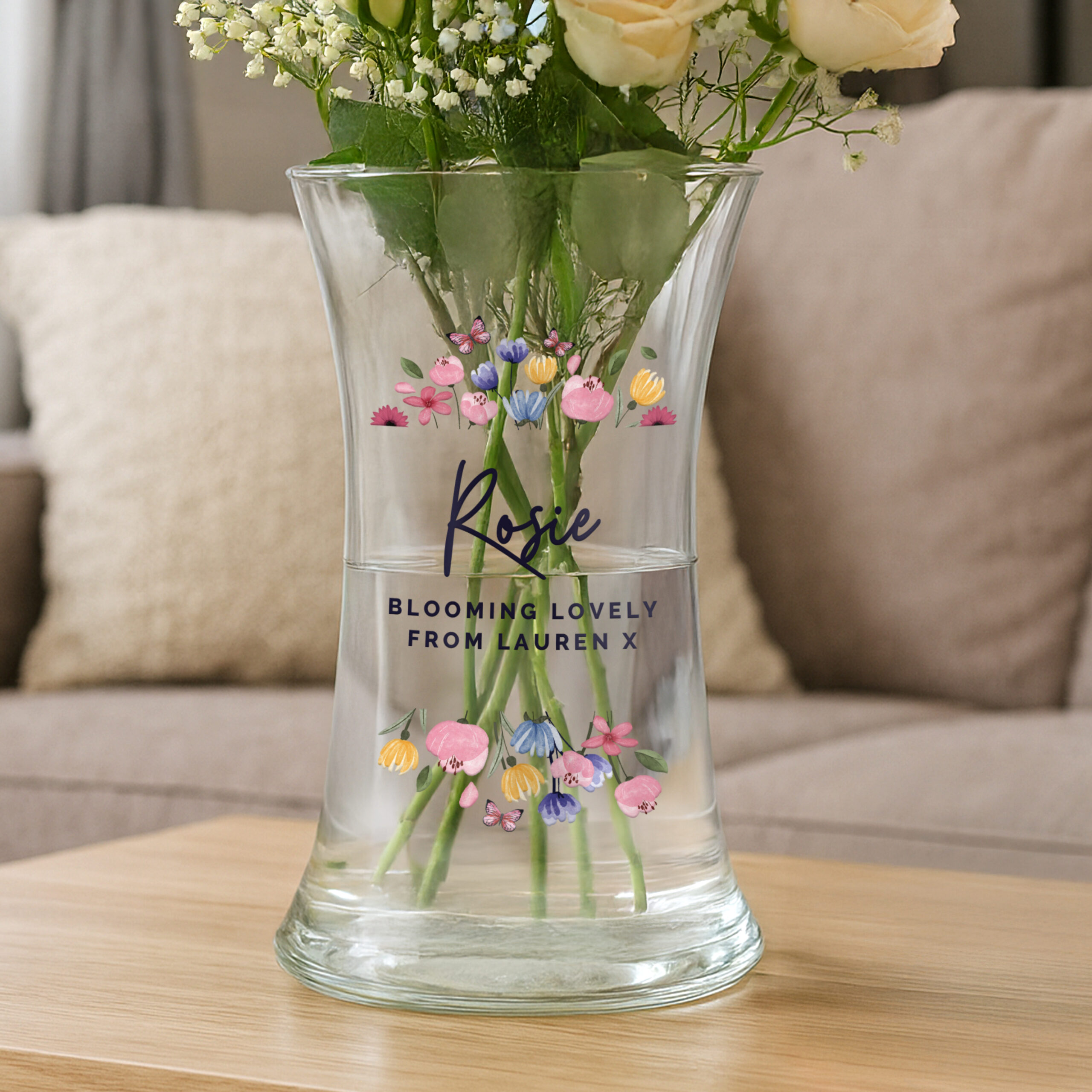 Personalised Bright Floral Waisted Vase 3 Personalised Bright Floral Waisted Vase