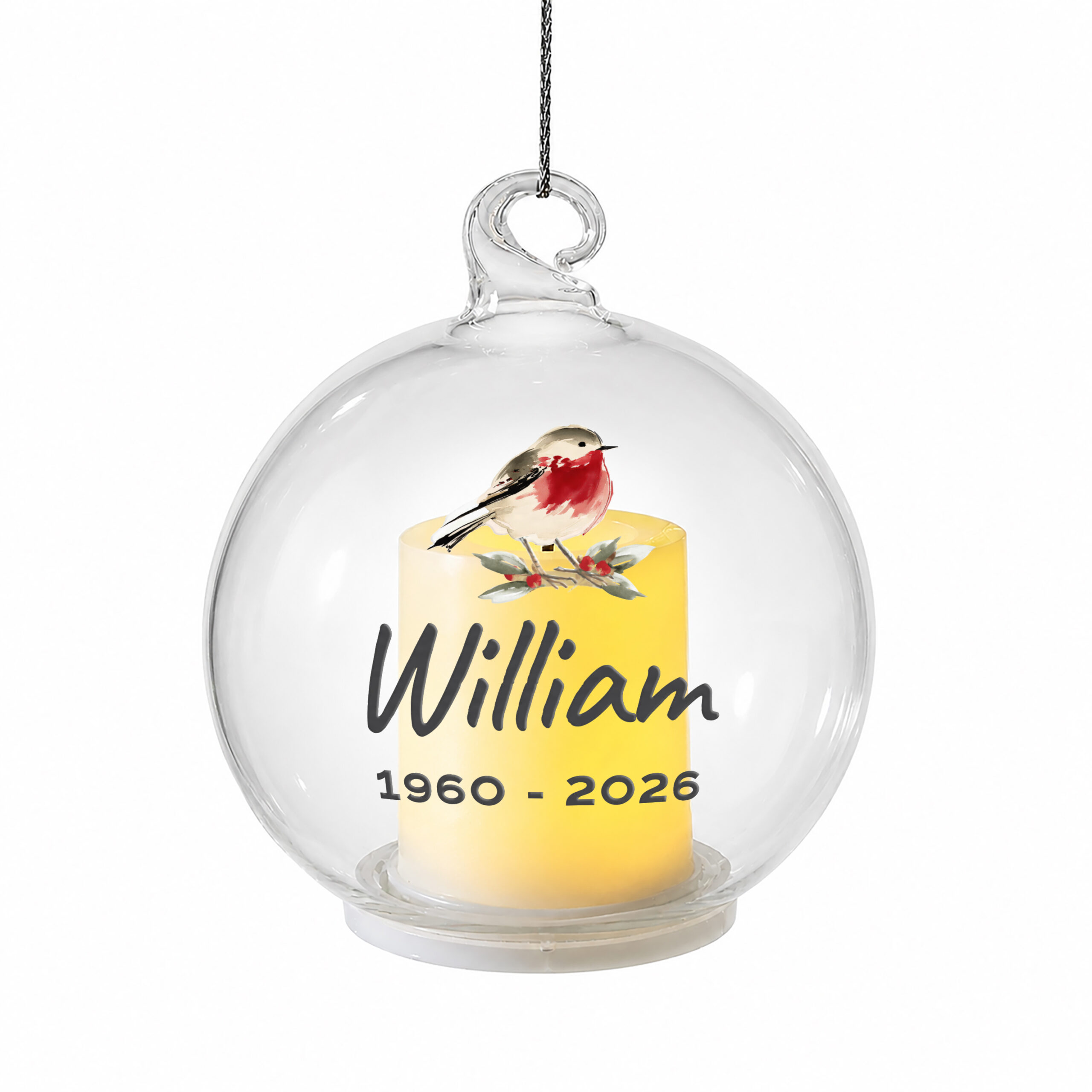 Personalised Robin Memorial LED Candle Bauble 4 Personalised Robin Memorial LED Candle Bauble