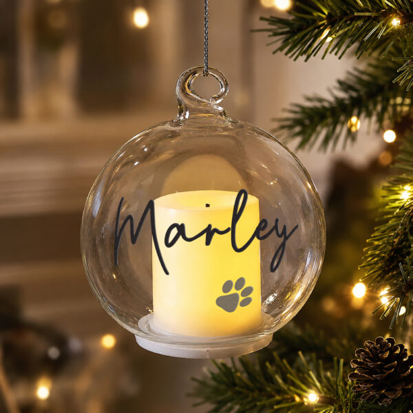 Personalised Pawprint Memorial LED Candle Bauble 16 Personalised Pawprint Memorial LED Candle Bauble