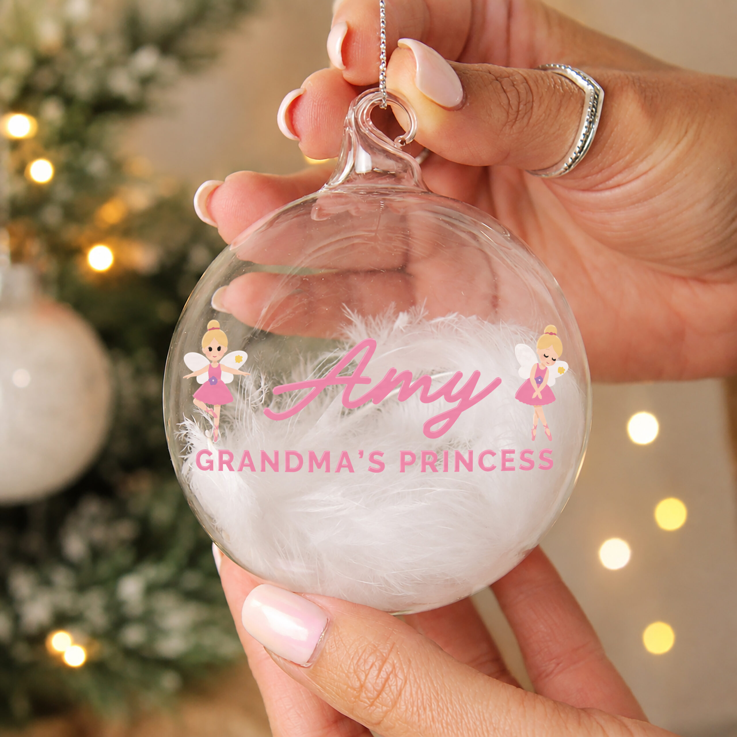 Personalised Fairy White Feather Bauble 2 Personalised Fairy White Feather Bauble