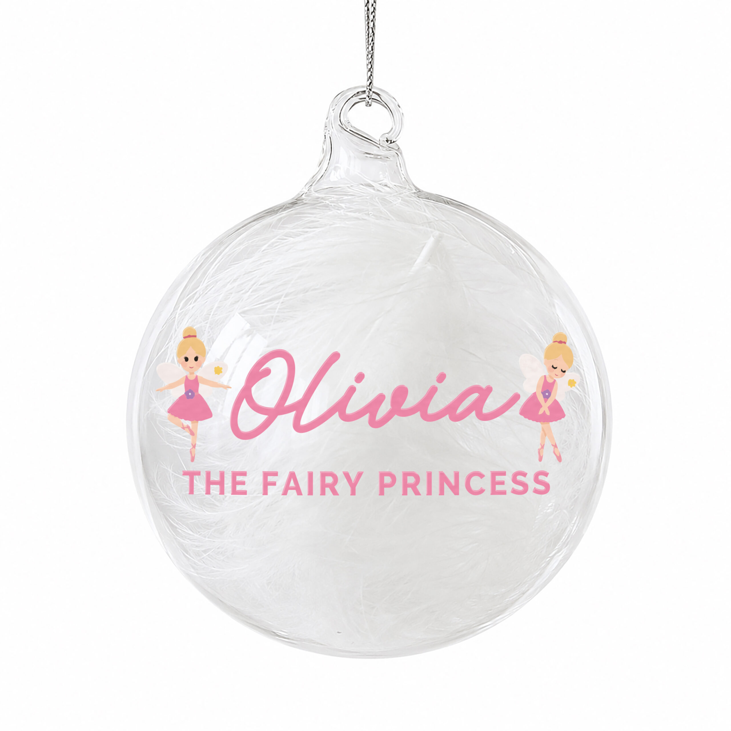 Personalised Fairy White Feather Bauble 4 Personalised Fairy White Feather Bauble