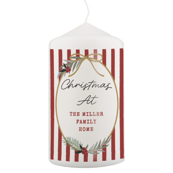 Personalised Candy Cane Stripe Pillar Candle