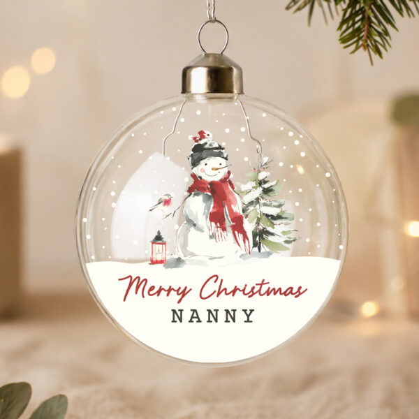 Personalised Traditional Snowman Glass Bauble 30 Personalised Traditional Snowman Glass Bauble