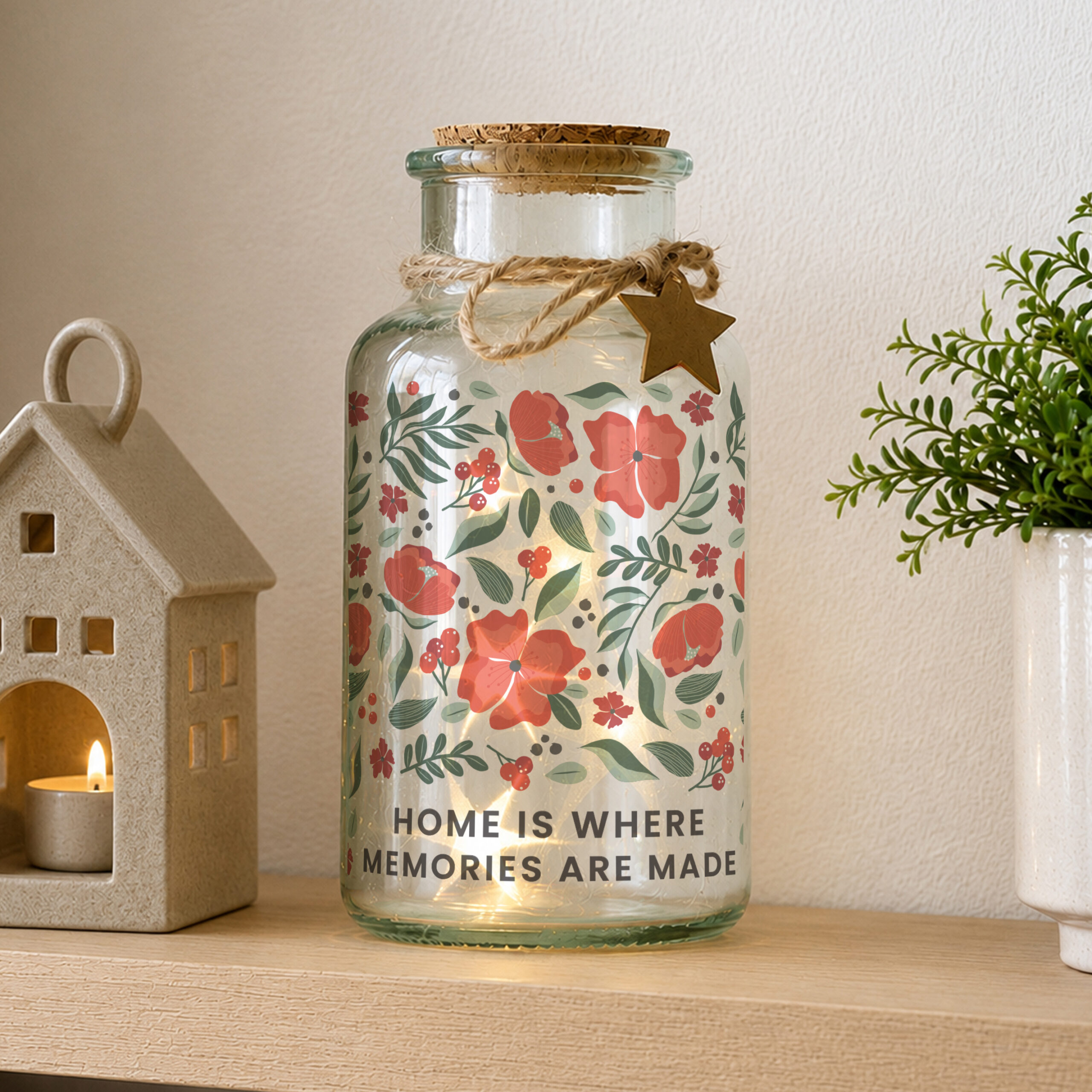 Personalised Poinsettia LED Glass Jar 3 Personalised Poinsettia LED Glass Jar