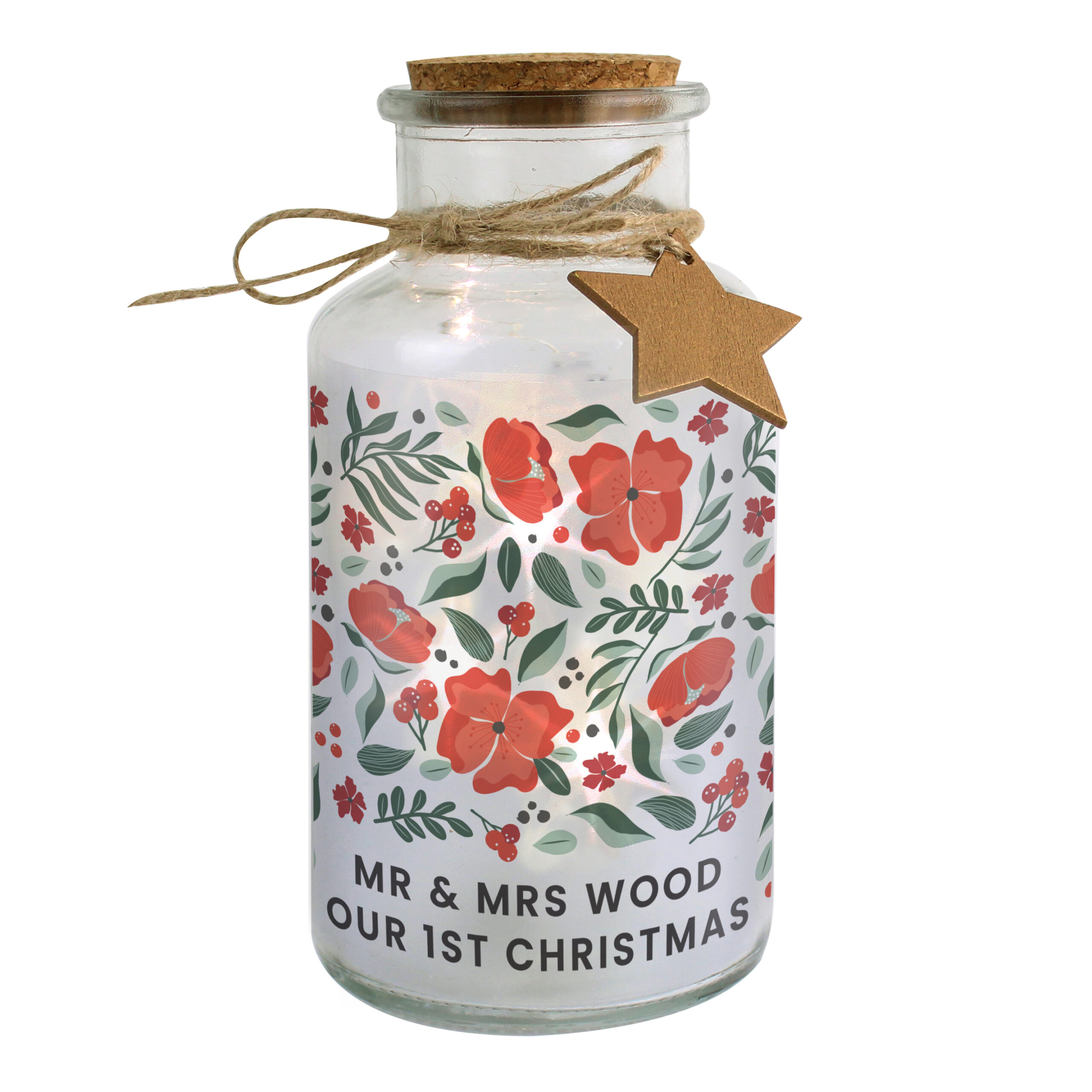 Personalised Poinsettia LED Glass Jar 4 Personalised Poinsettia LED Glass Jar