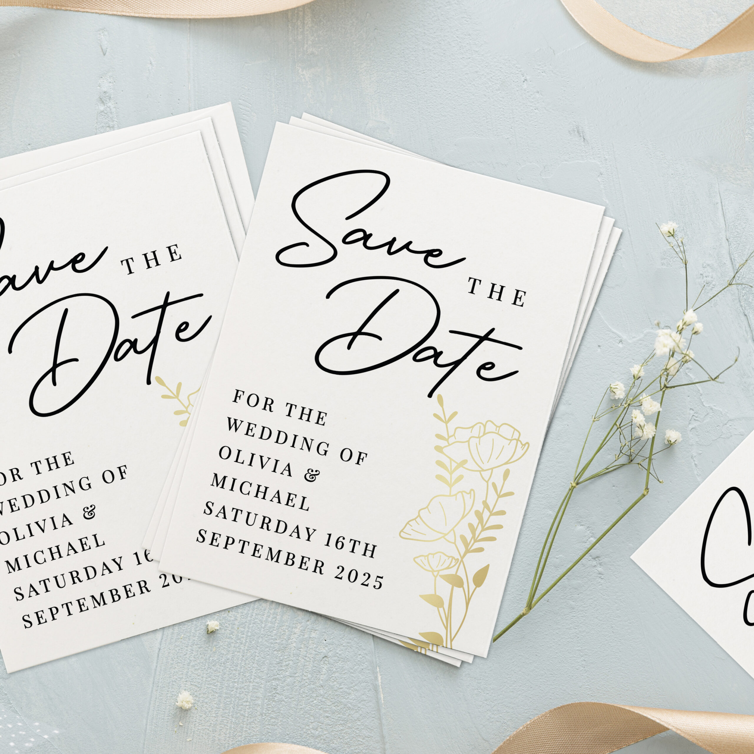 Personalised Gold Floral Set of 36 Wedding Save the Dates 2 Personalised Gold Floral Set of 36 Wedding Save the Dates