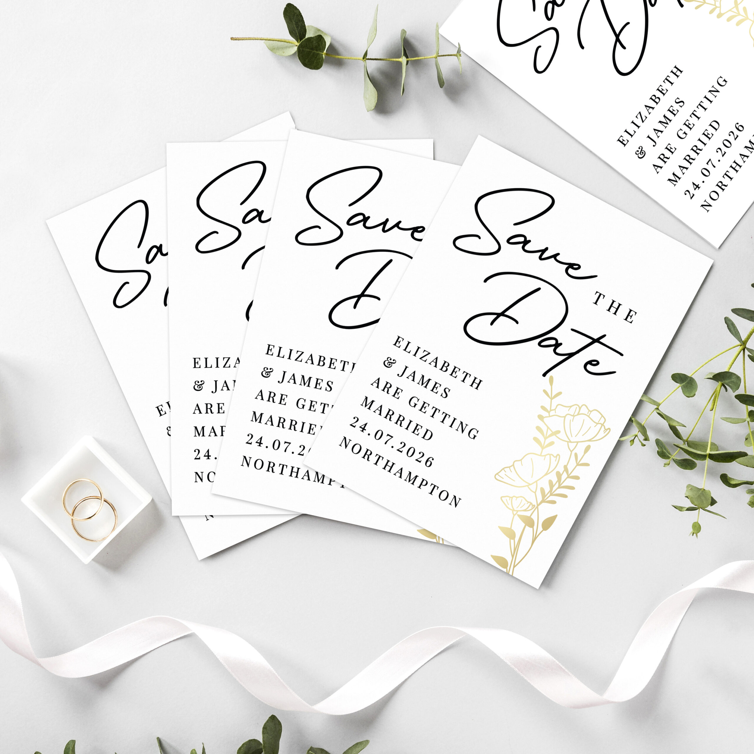 Personalised Gold Floral Set of 36 Wedding Save the Dates 3 Personalised Gold Floral Set of 36 Wedding Save the Dates