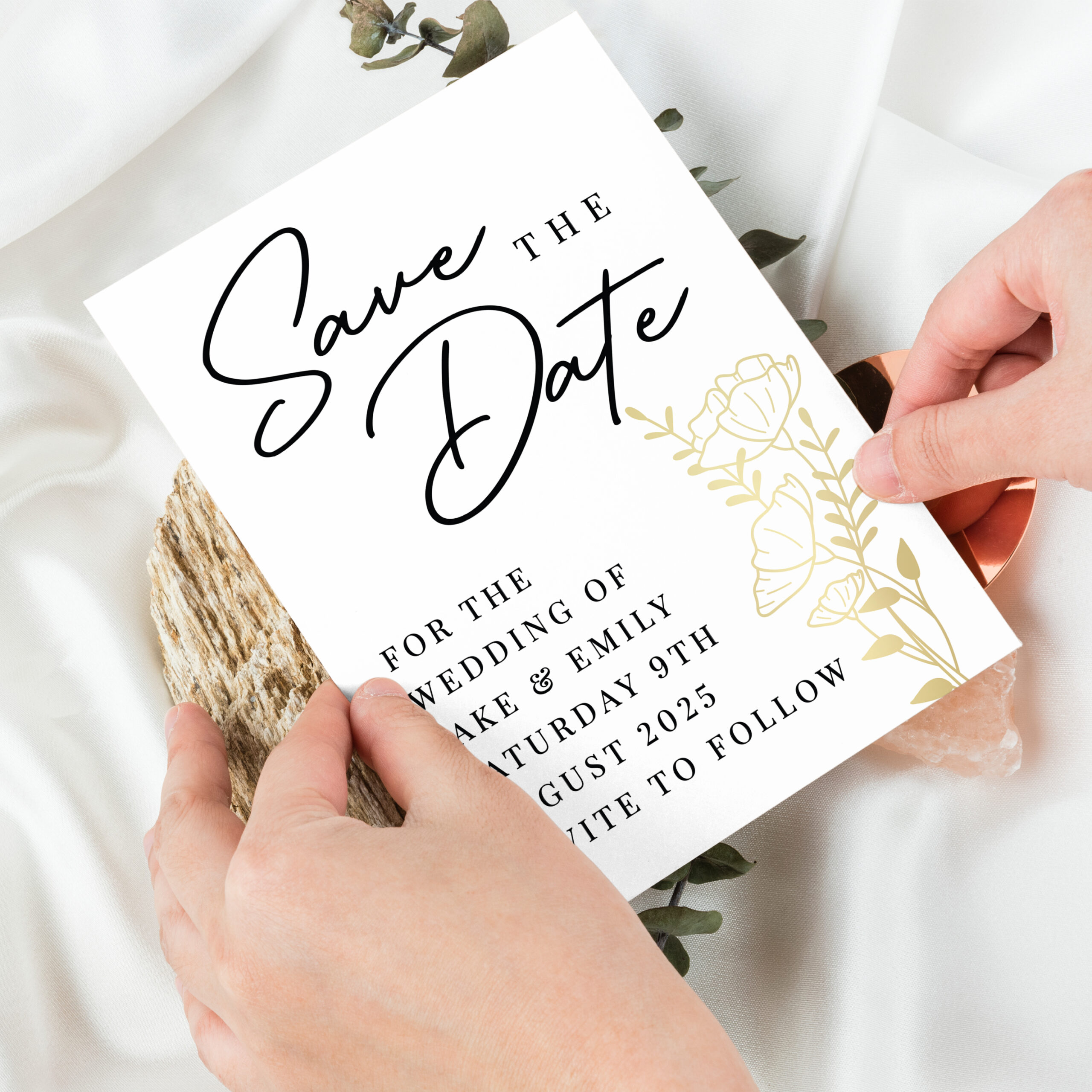 Personalised Gold Floral Set of 36 Wedding Save the Dates 4 Personalised Gold Floral Set of 36 Wedding Save the Dates