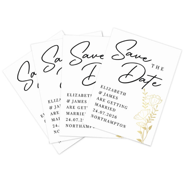 Personalised Gold Floral Set of 36 Wedding Save the Dates