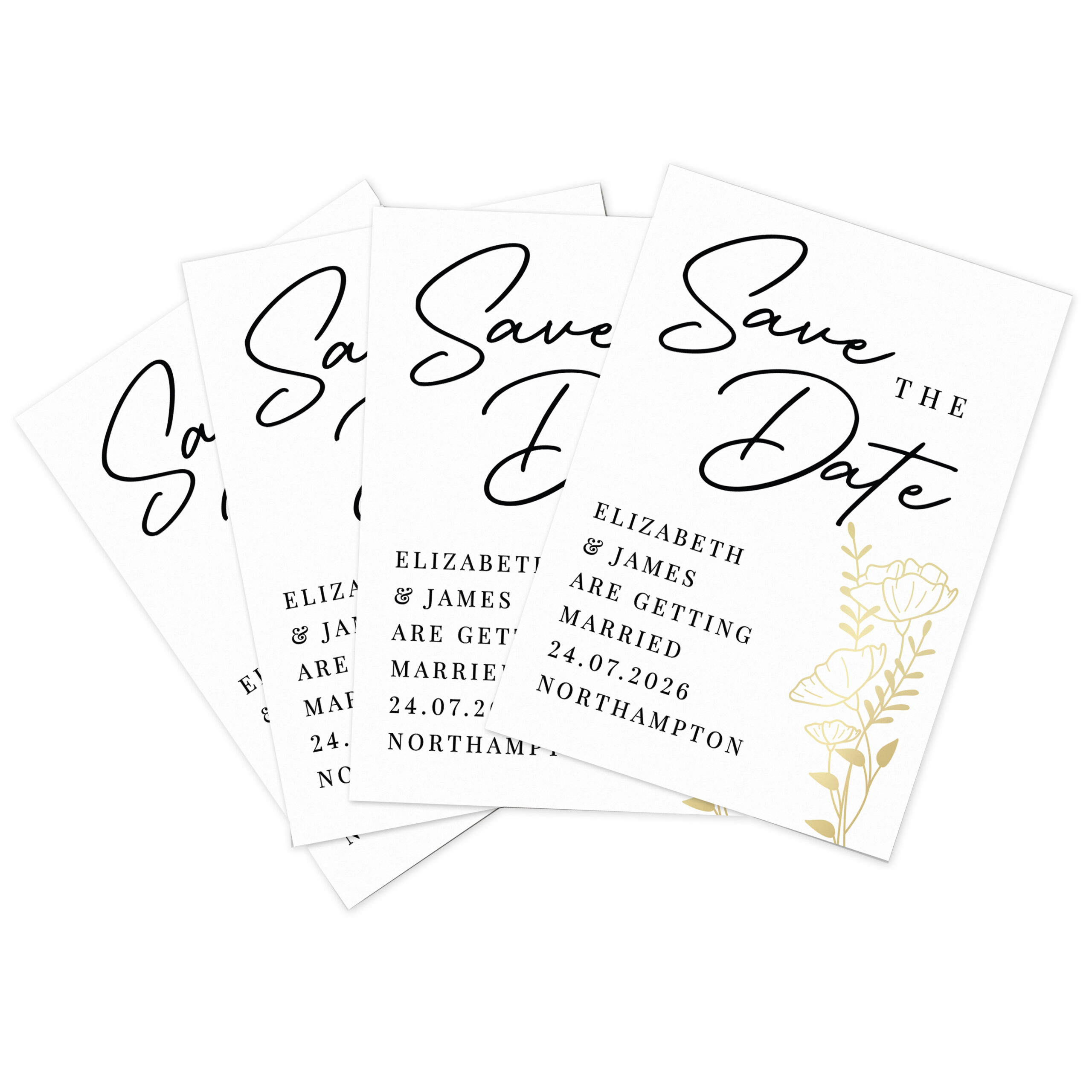 Personalised Gold Floral Set of 36 Wedding Save the Dates 5 Personalised Gold Floral Set of 36 Wedding Save the Dates