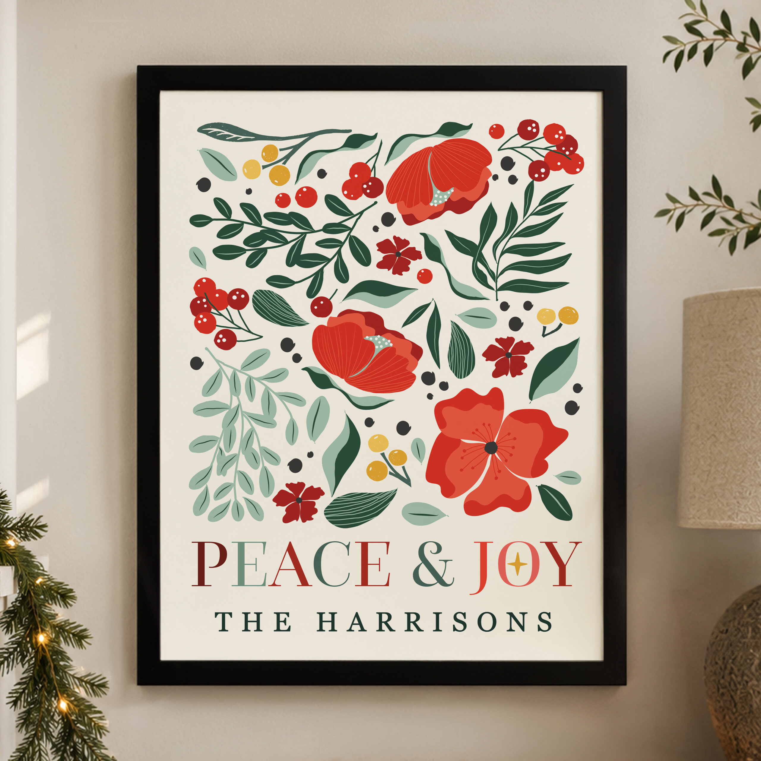 Personalised Poinsettia Black Poster Framed Print 1 Personalised Poinsettia Black Poster Framed Print