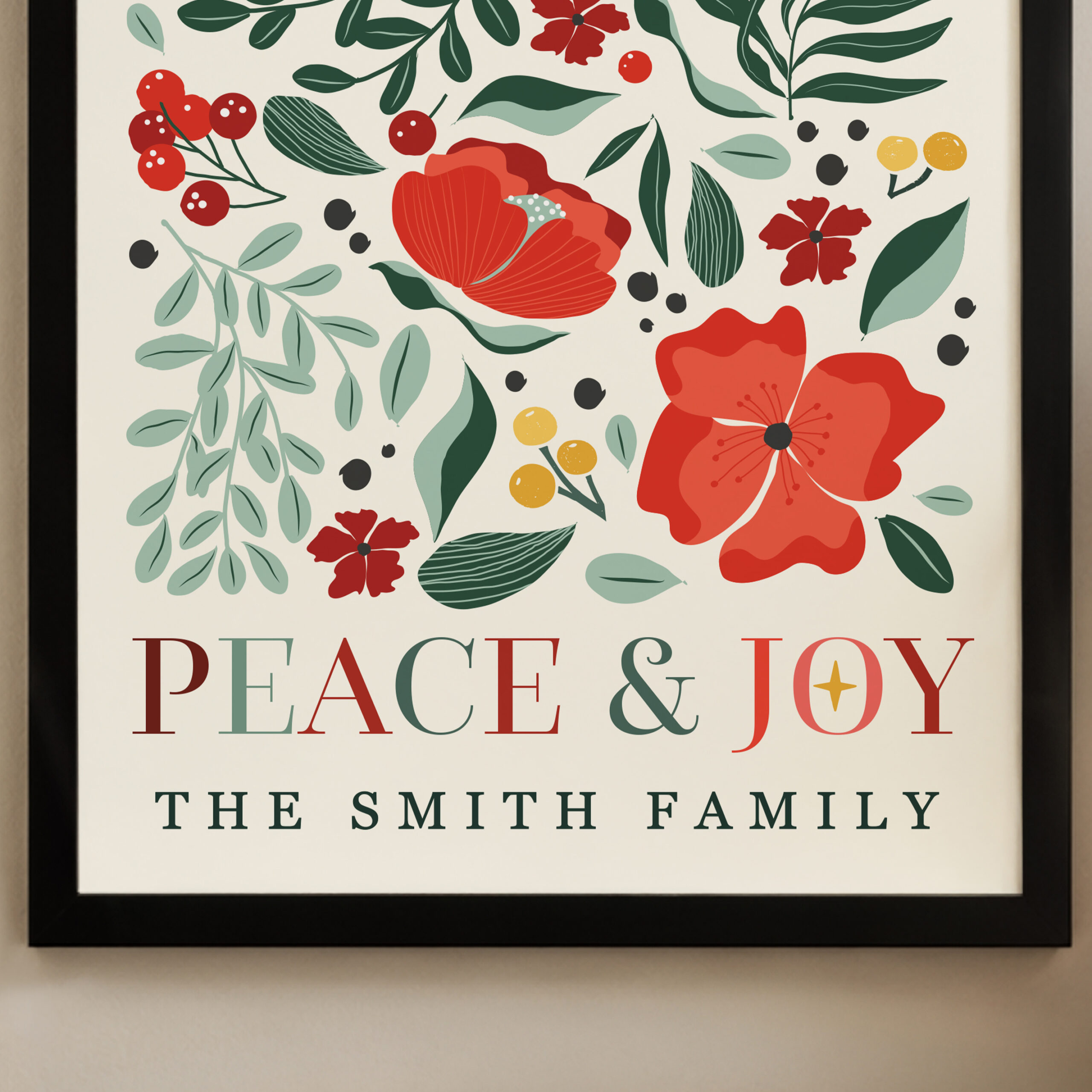 Personalised Poinsettia Black Poster Framed Print 2 Personalised Poinsettia Black Poster Framed Print