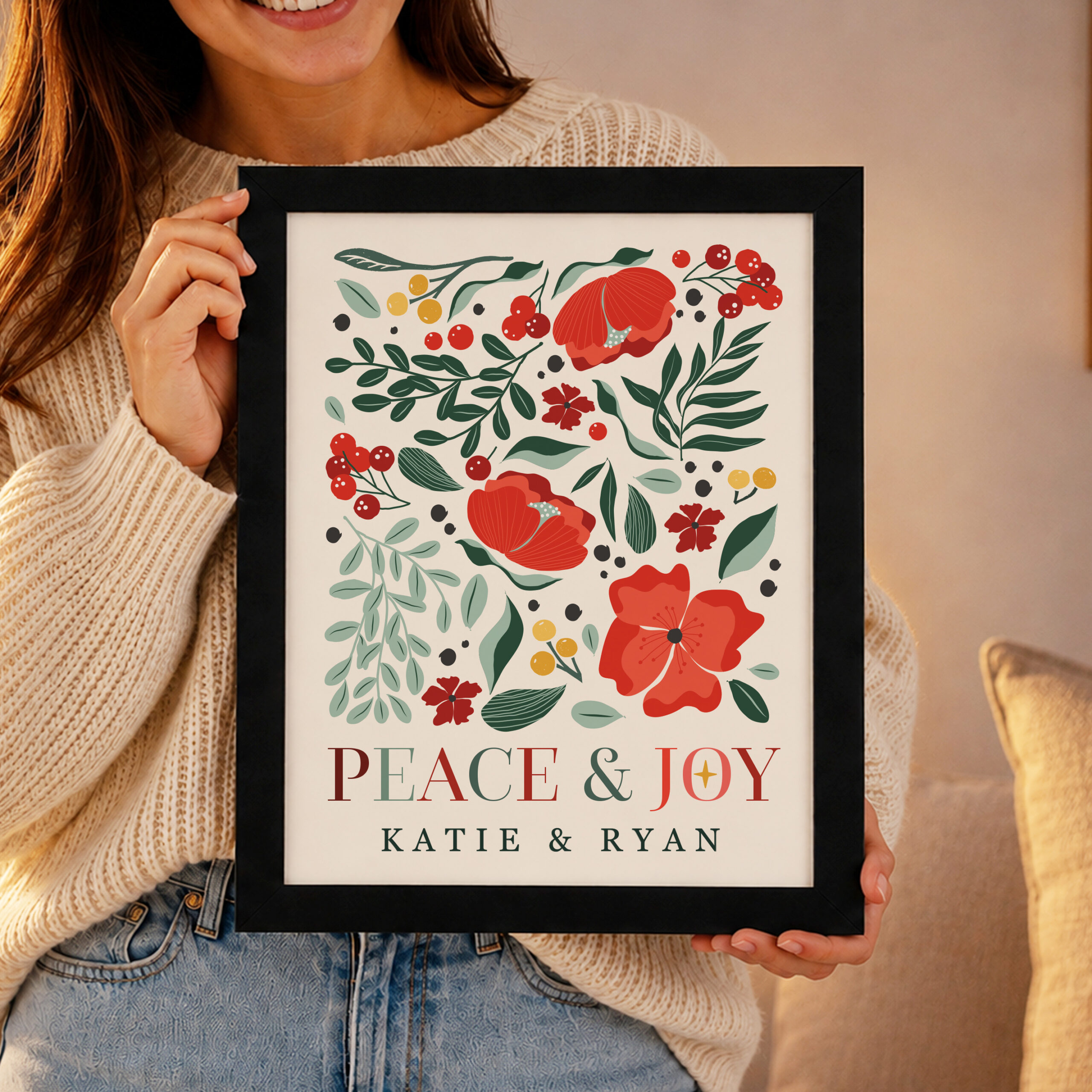 Personalised Poinsettia Black Poster Framed Print 3 Personalised Poinsettia Black Poster Framed Print