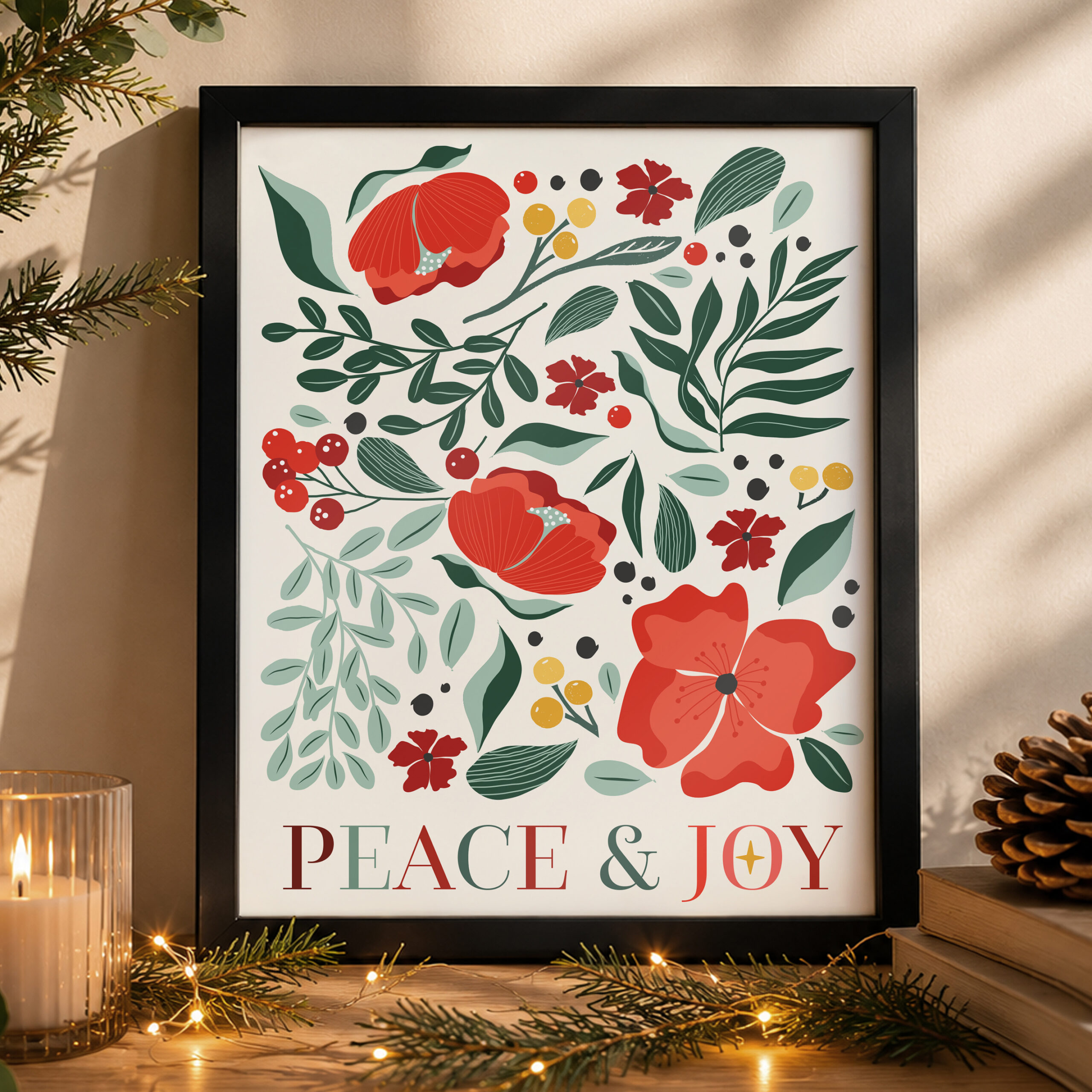 Personalised Poinsettia Black Poster Framed Print 4 Personalised Poinsettia Black Poster Framed Print