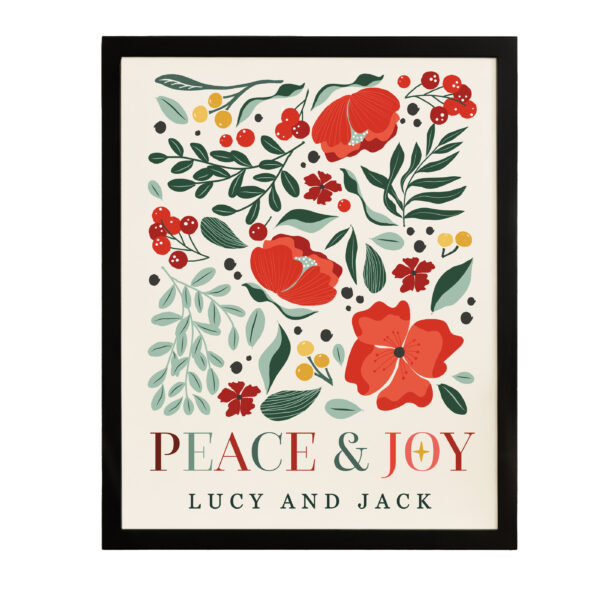 Personalised Poinsettia Black Poster Framed Print
