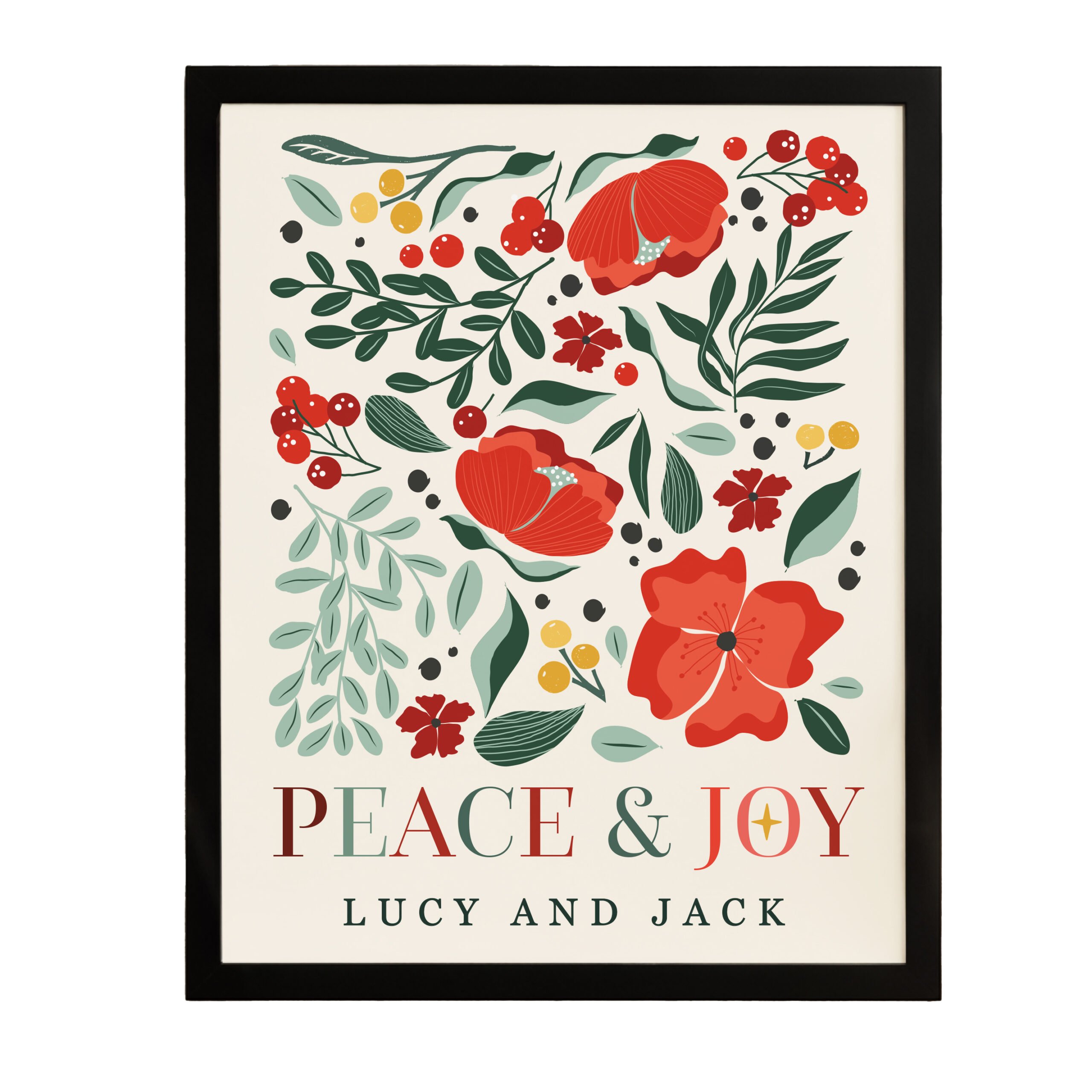 Personalised Poinsettia Black Poster Framed Print 5 Personalised Poinsettia Black Poster Framed Print
