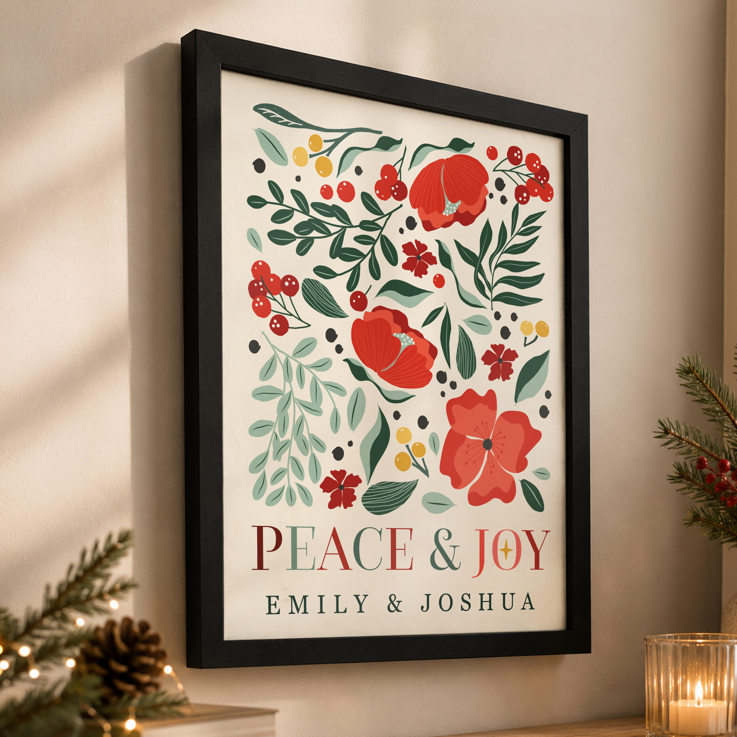 Personalised Poinsettia Black Poster Framed Print 6 Personalised Poinsettia Black Poster Framed Print