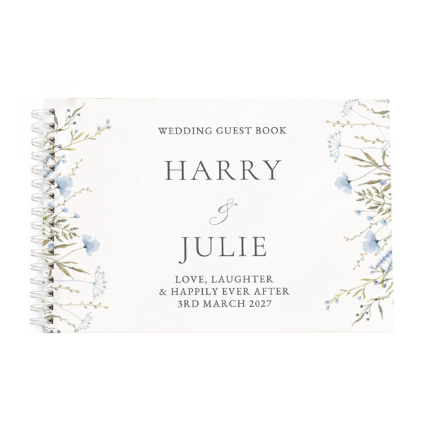 Personalised Blue Wild Flowers Wedding Guest Book