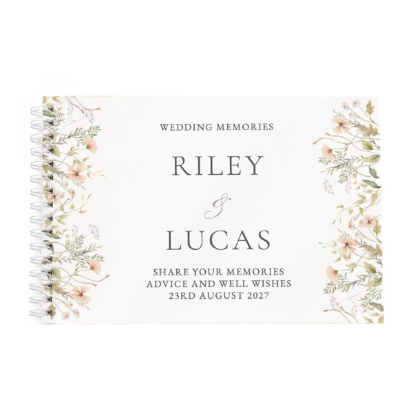 Personalised Peach Wild Flowers Wedding Guest Book