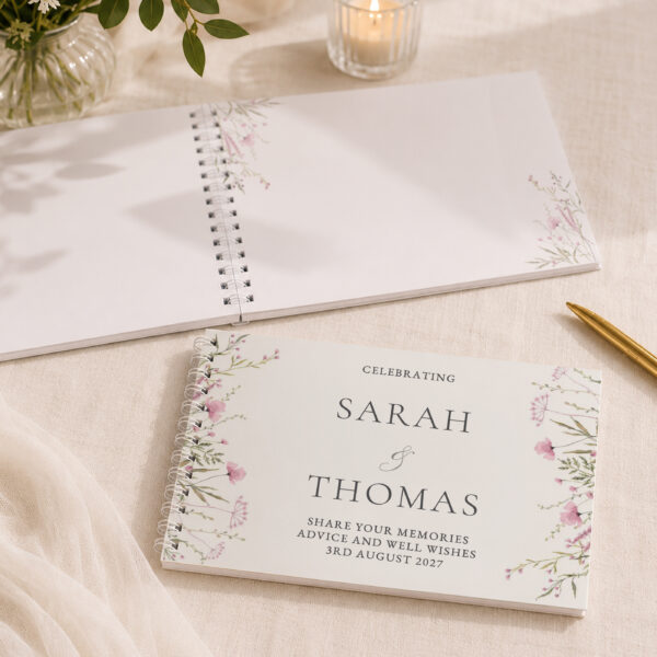 Personalised Pink Wild Flowers Wedding Guest Book
