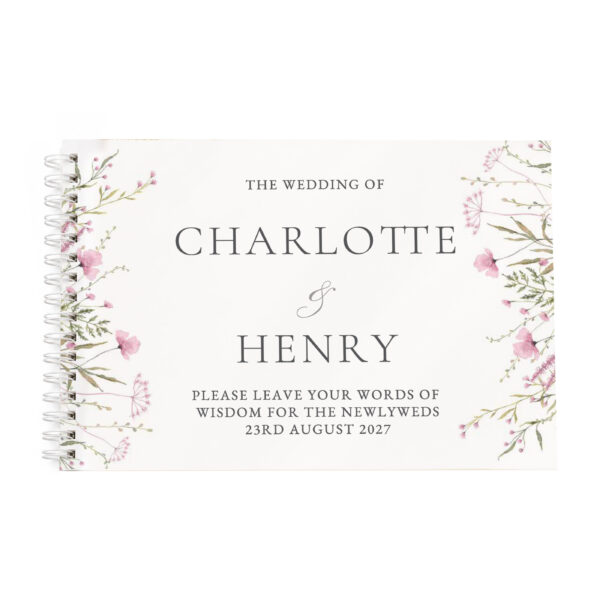 Personalised Pink Wild Flowers Wedding Guest Book